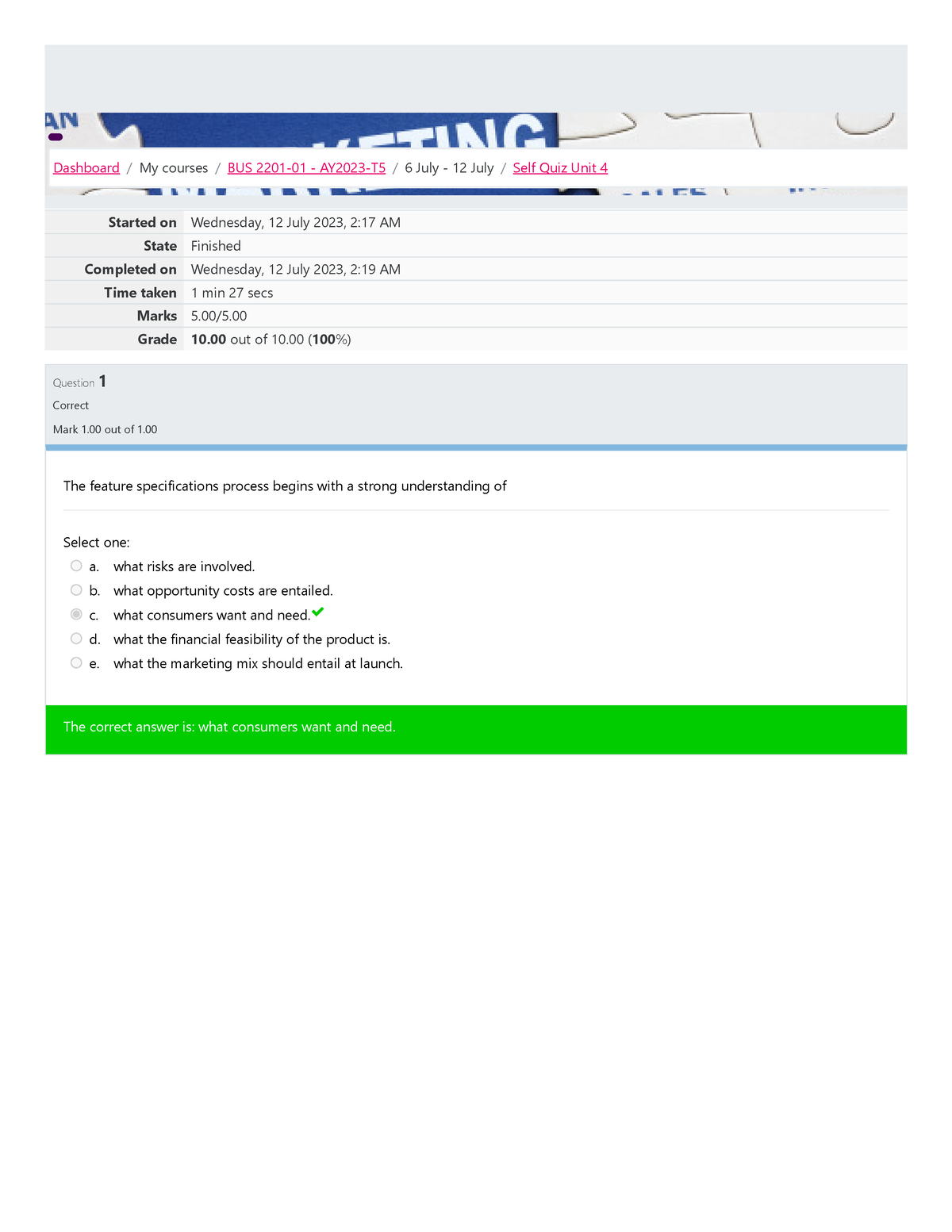 04.3 BUS 2201 - Principles Of Marketing - Self Quiz Unit 4 Attempt ...