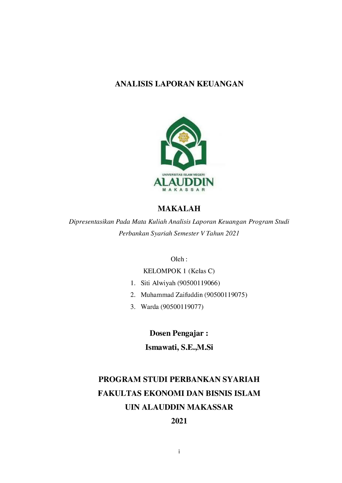 Kelompok 1 - Makalah ALK - I ANALISIS LAPORAN KEUANGAN MAKALAH ...