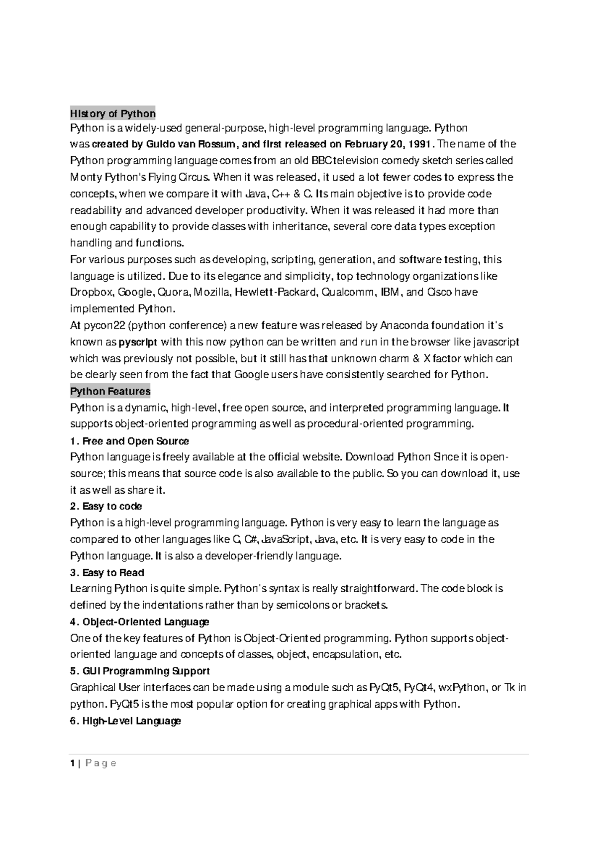 Python Unit-1 - History of Python Python is a widely-used general ...