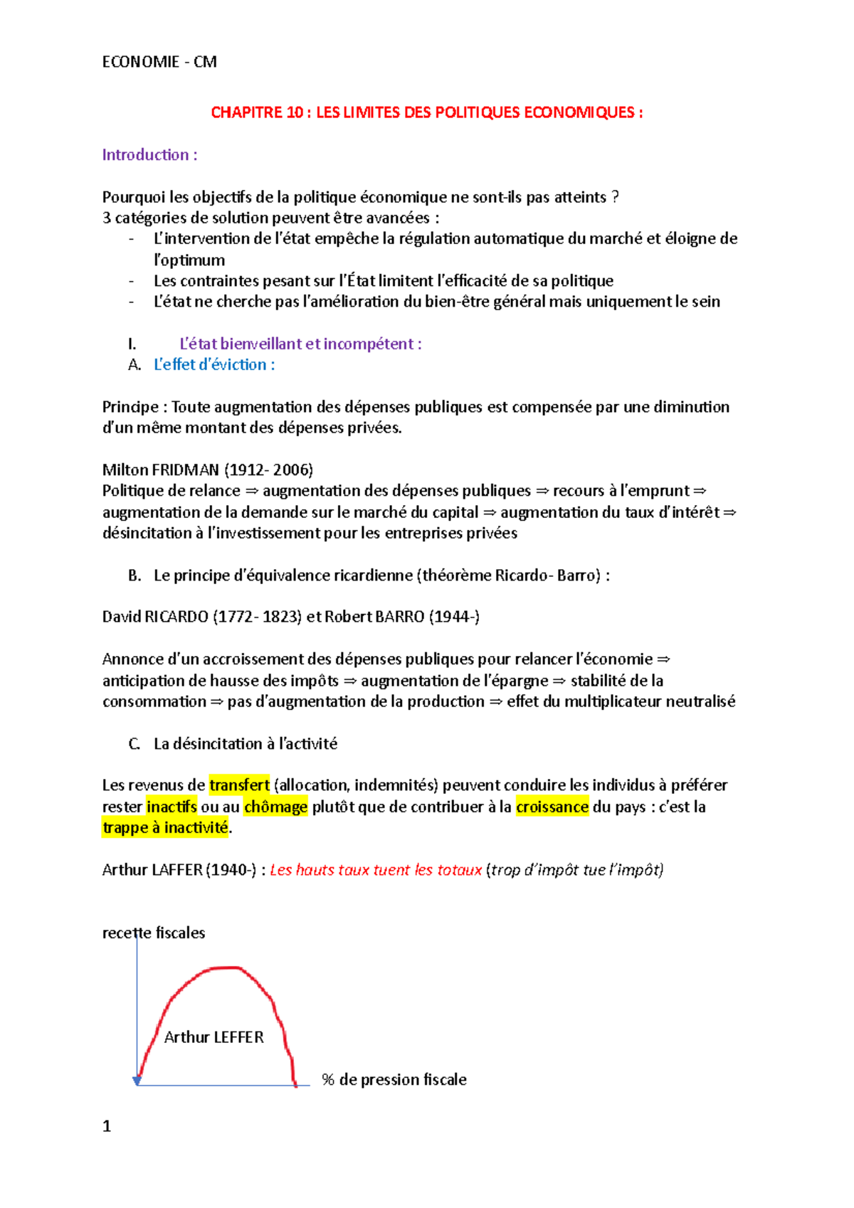 Chapitre 10 - Economie - Notes De Cours 1 - ECONOMIE - CM CHAPITRE 10 ...