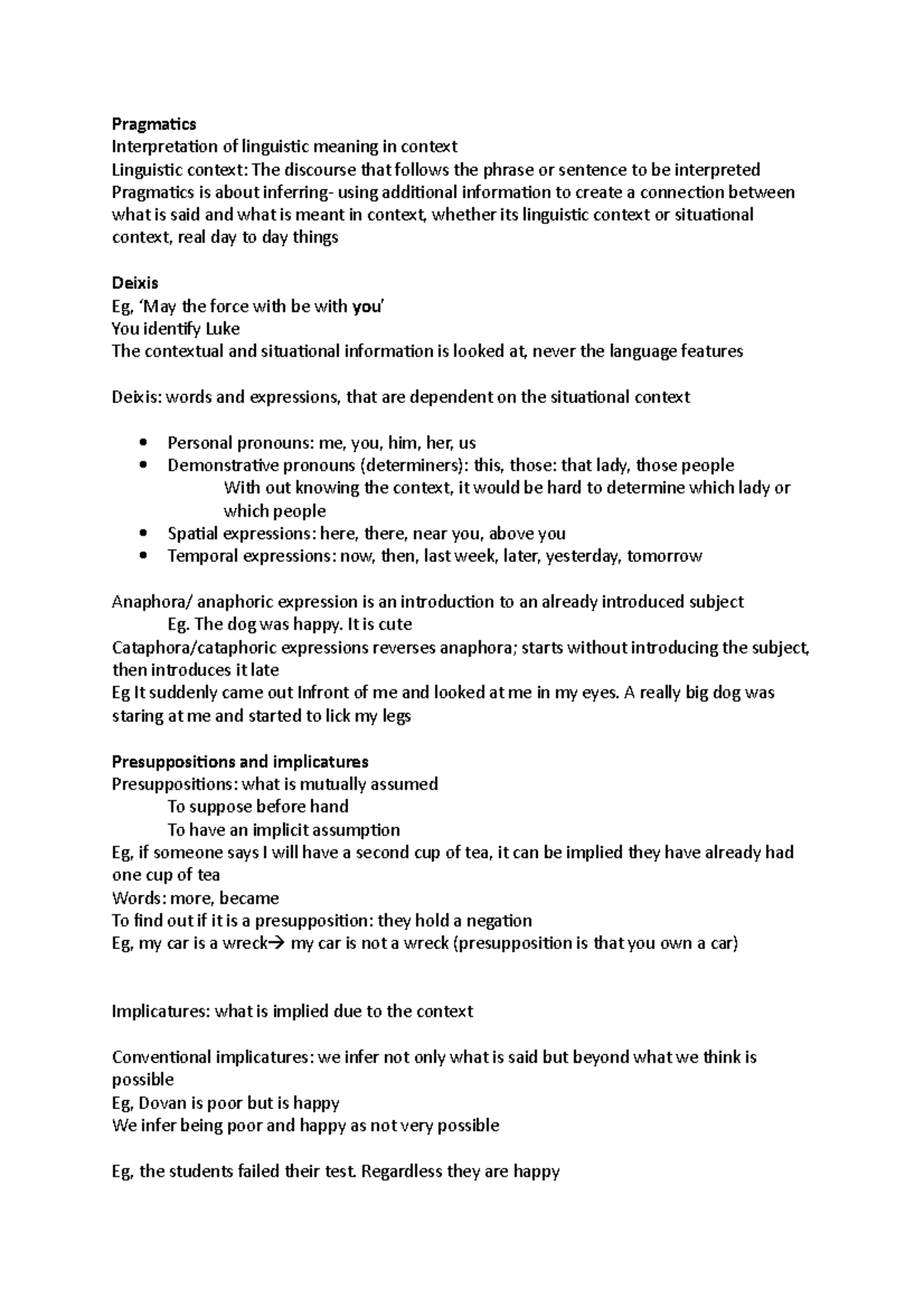 103 pragmatics notes - Pragmatics Interpretation of linguistic meaning ...