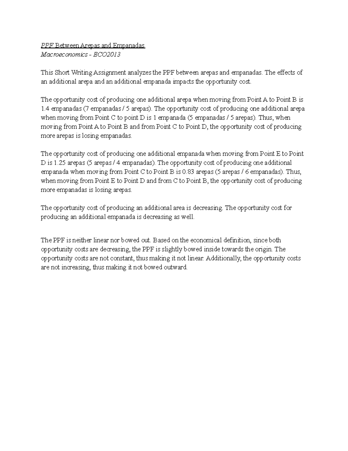 Macroeconomics SWA1 - PPF Between Arepas and Empanadas Macroeconomics ...