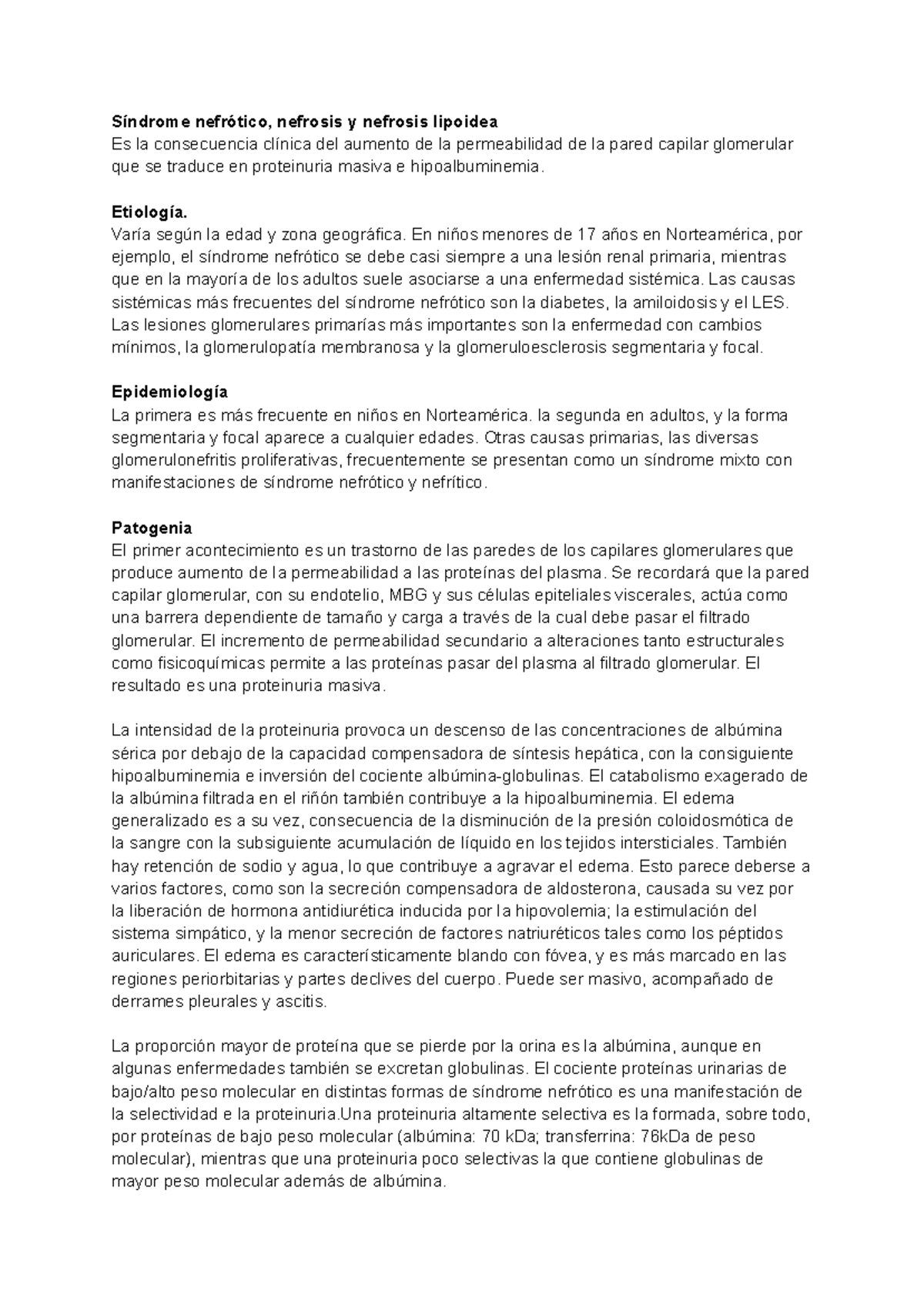 Síndrome nefrótico y nefrítico - Síndrome nefrótico, nefrosis y ...