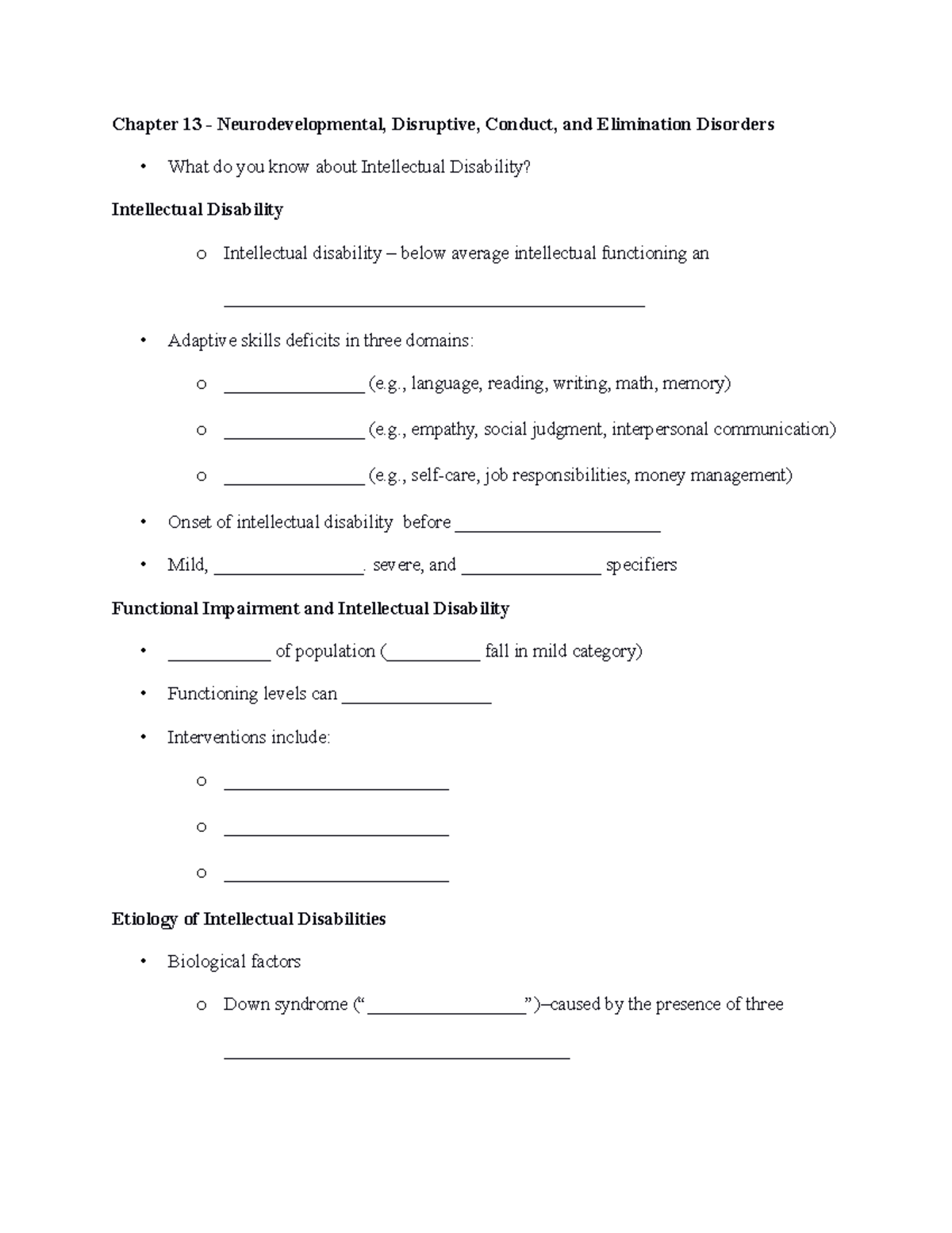 Chapter 13 Handout - Lecture notes 8 - Chapter 13 - Neurodevelopmental ...