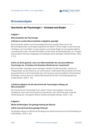 03 Einsendeaufgabe Geschichte Der Psychologie II - Einsendeaufgabe ...