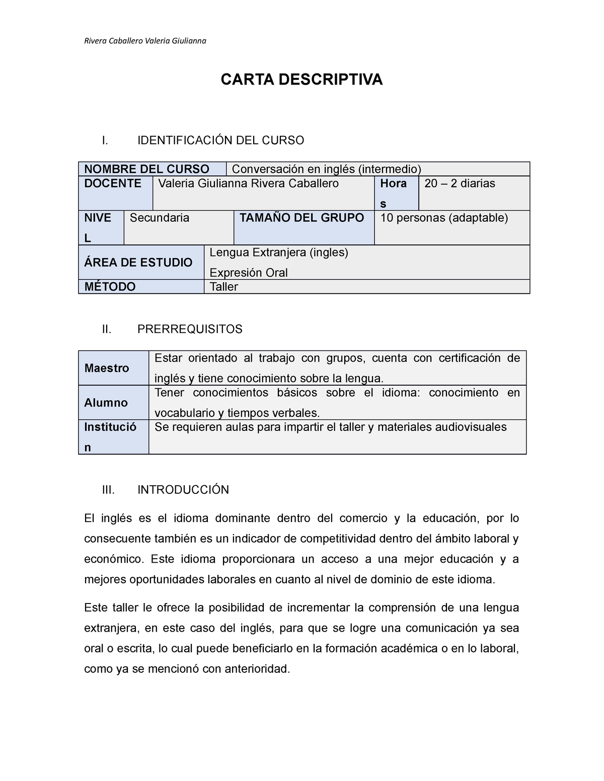 Carta Descriptiva - CARTA DESCRIPTIVA I. IDENTIFICACIÓN DEL CURSO ...