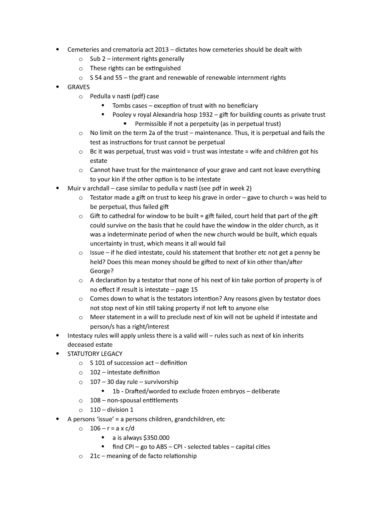 Wills and Succession Week 3 Notes - Cemeteries and crematoria act 2013 ...