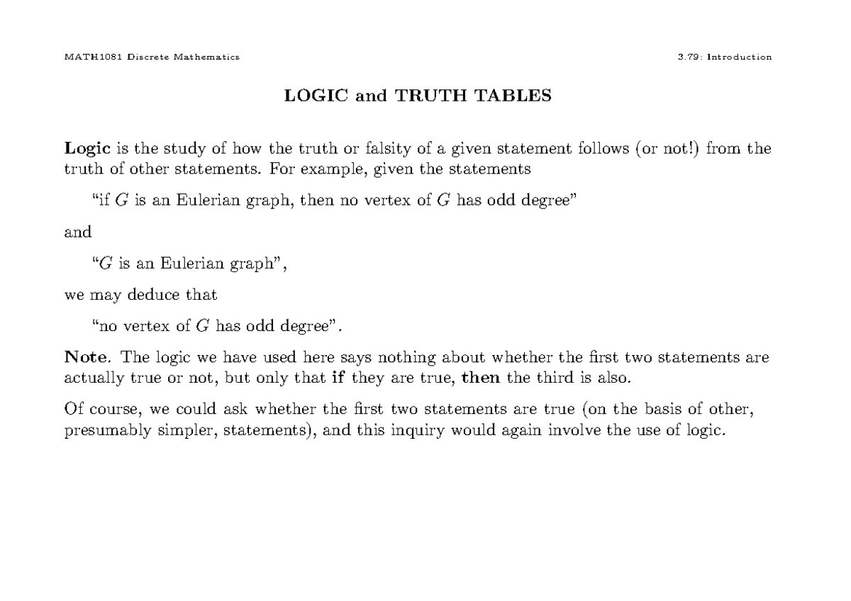 Chapter 3b and 3a - MATH1081 Discrete Mathematics 3: Introduction LOGIC ...