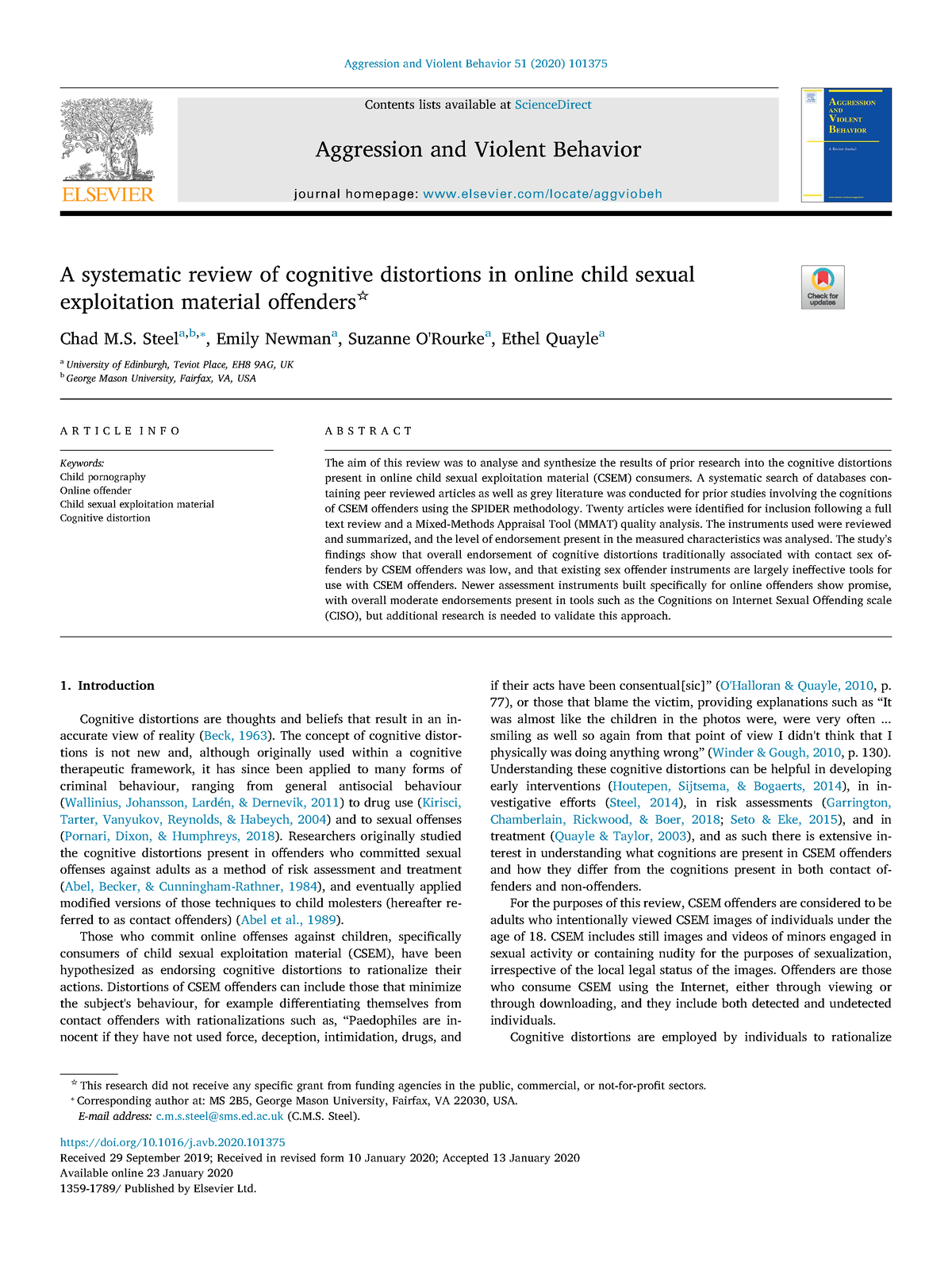 A systematic review of cognitive distortions in online child sexual ...