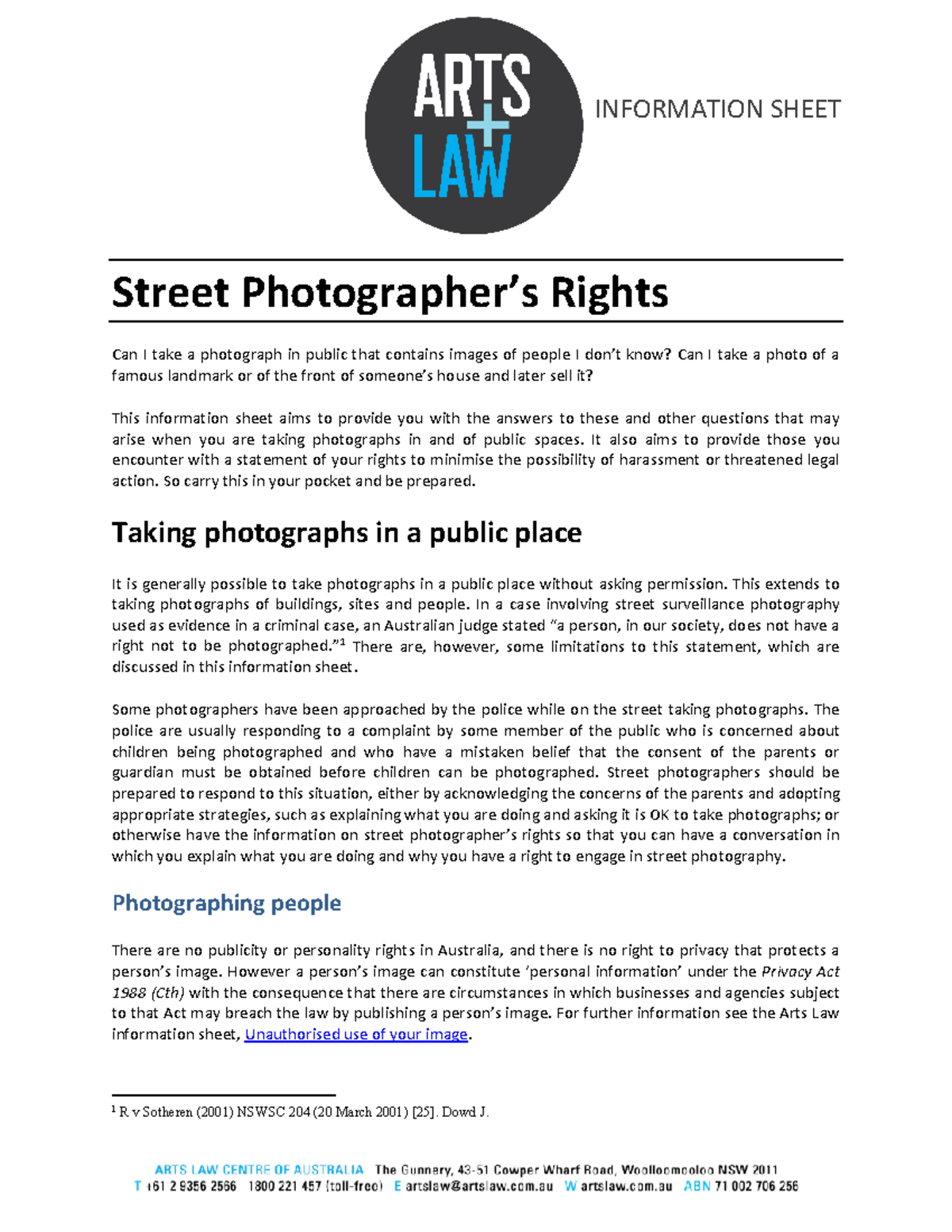 Street Photographer's Rights (Arts Law Centre of Australia, 2021)-1 ...