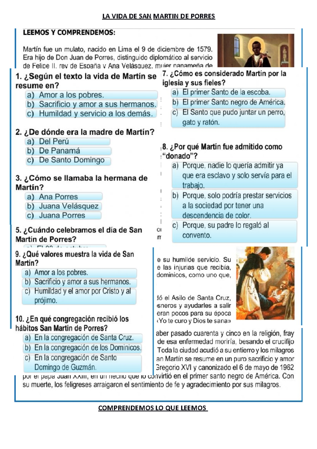 Ficha LA VIDA DE SAN Martin DE Porres - LA VIDA DE SAN MARTIN DE PORRES ...