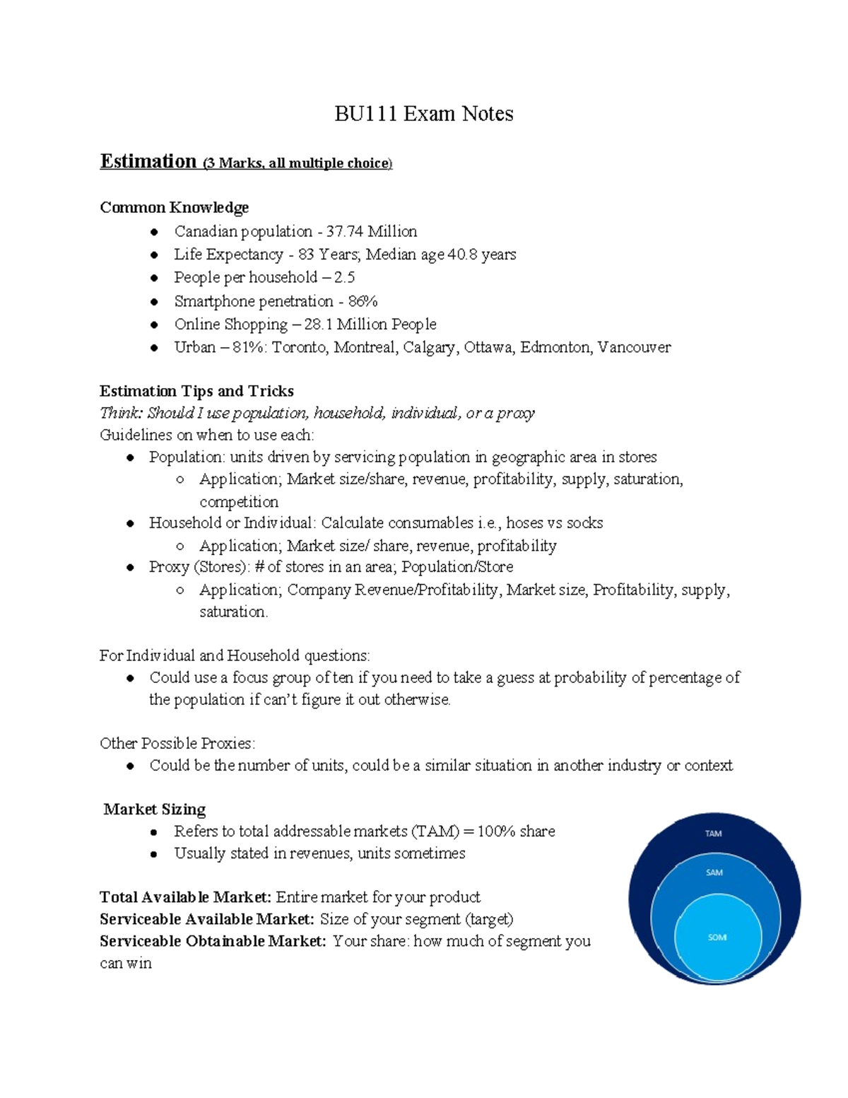 BU111 Exam Notes - BU111 Exam Notes Estimation (3 Marks, All Multiple ...