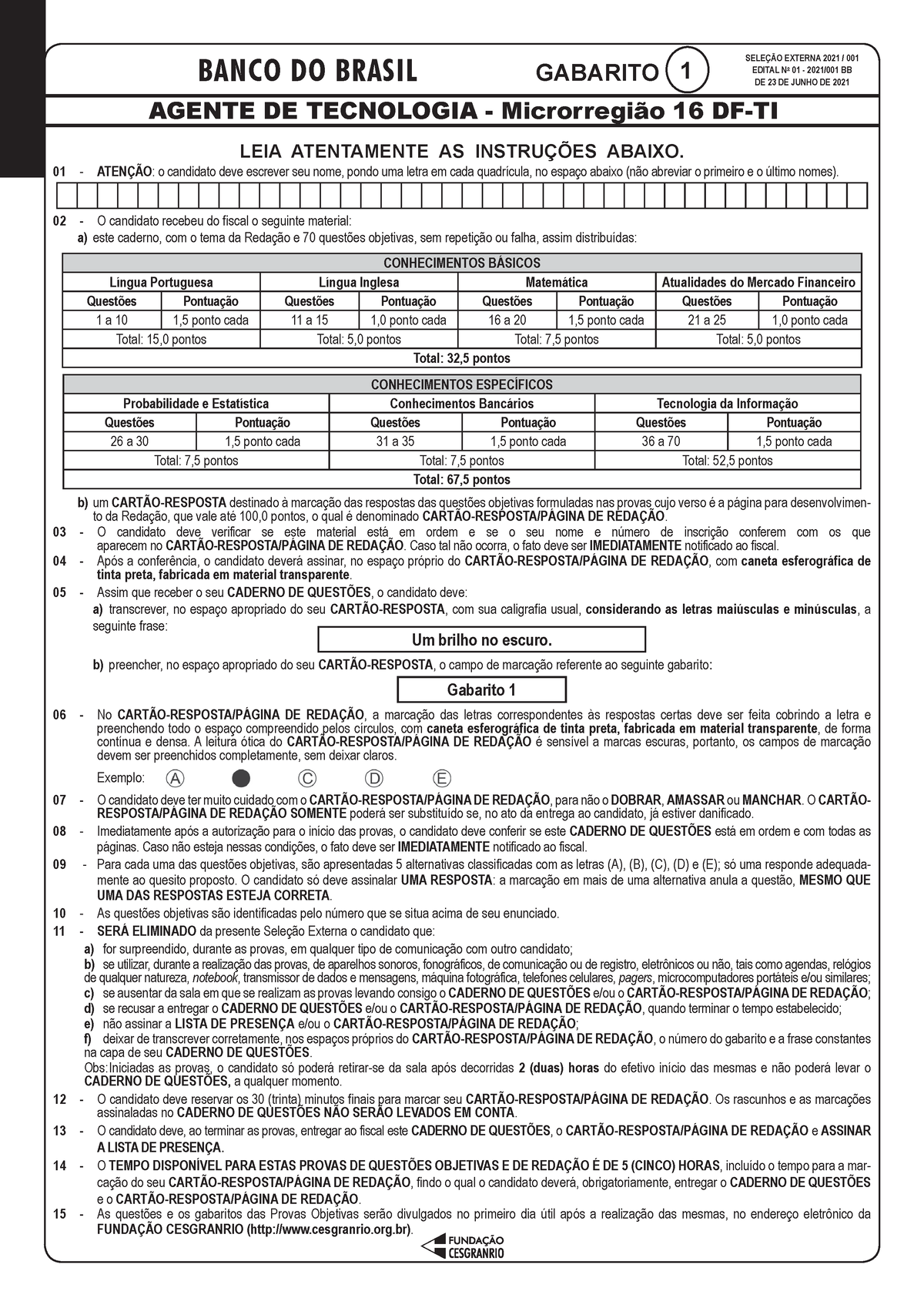 Cesgranrio 2021 Banco Do Brasil Agente De Tecnologia Prova - BANCO DO ...