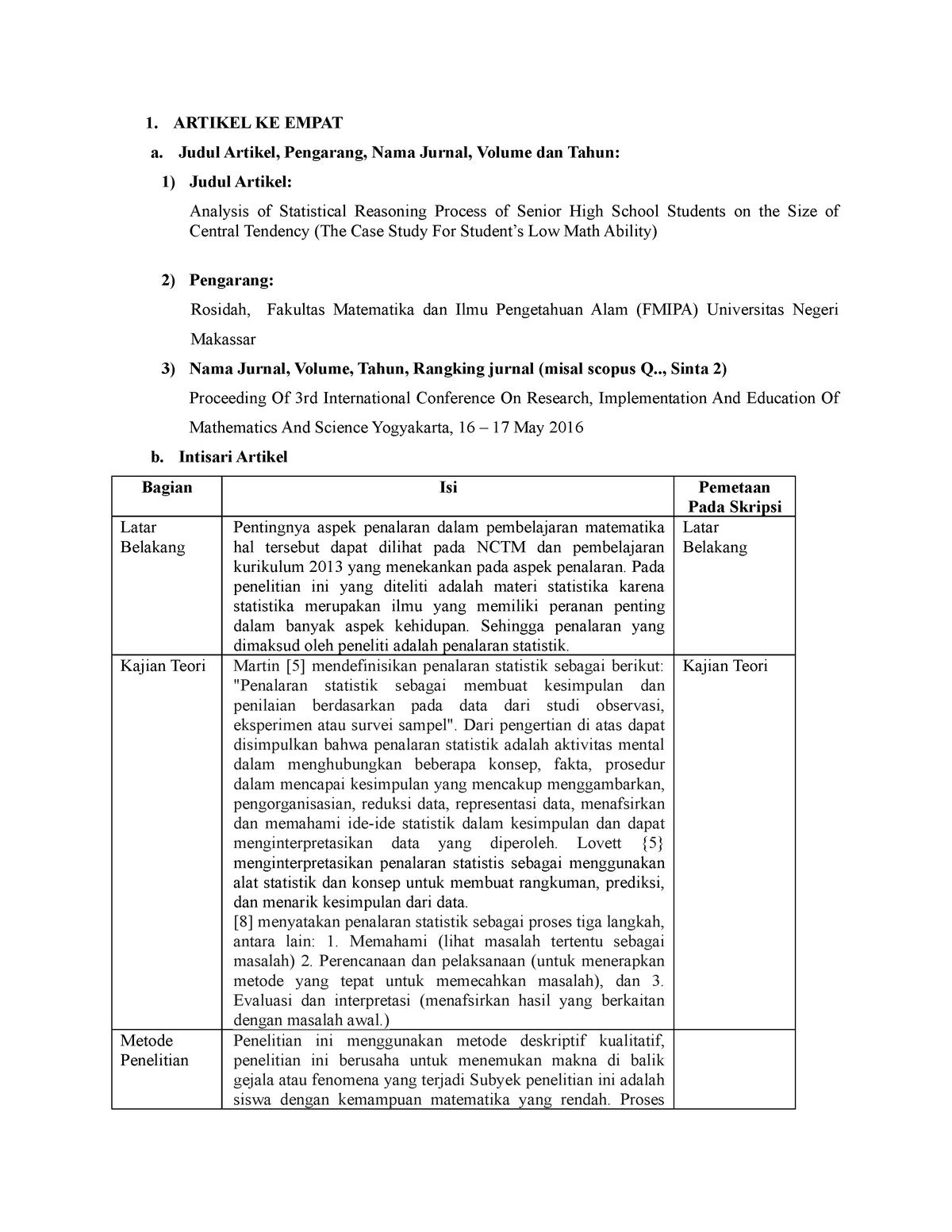 Format Telaah Jurnal 1 Artikel Ke Empat A Judul Artikel Pengarang Nama Jurnal Volume Dan 