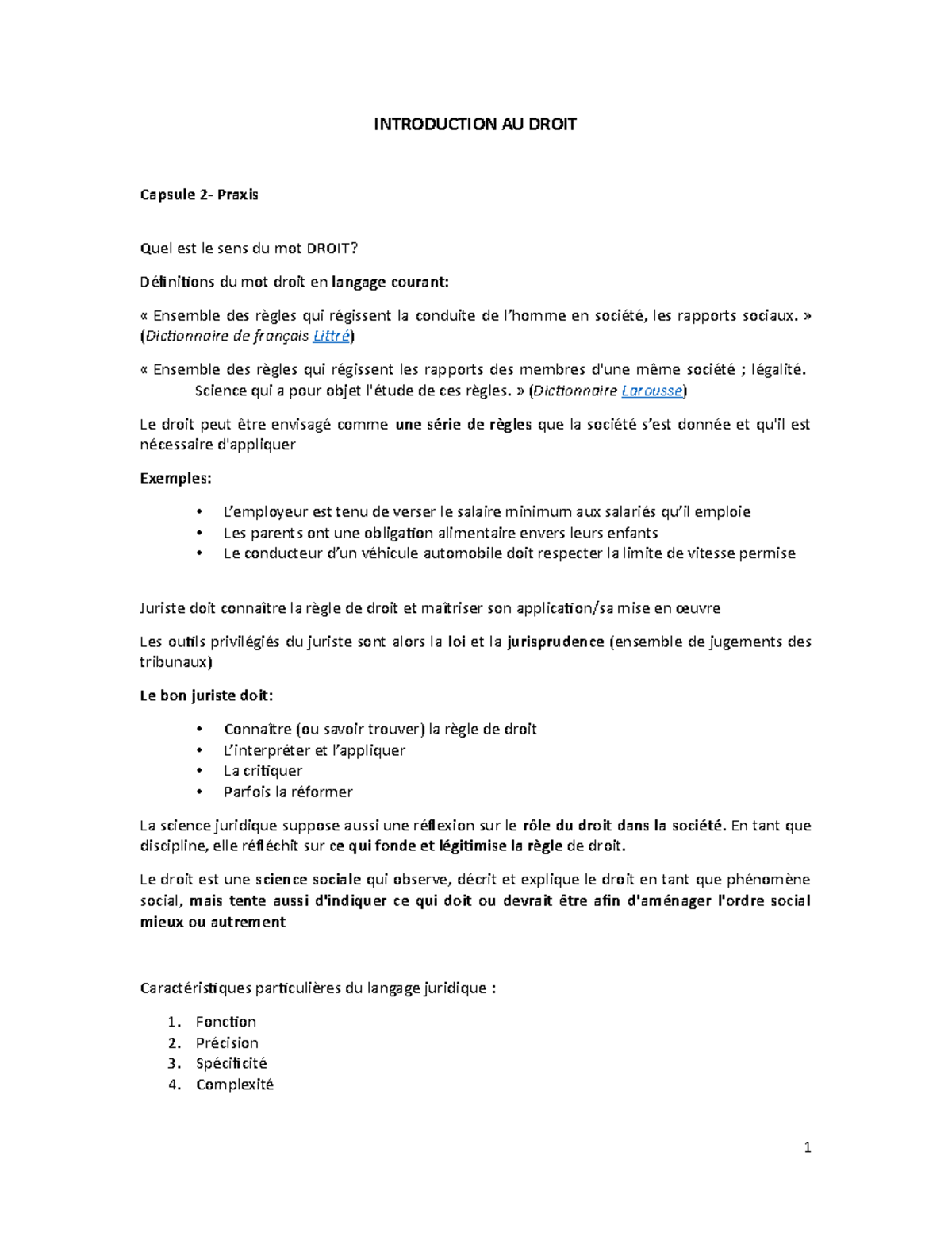 Notes de cours introduction au droit - INTRODUCTION AU DROIT Capsule 2 ...