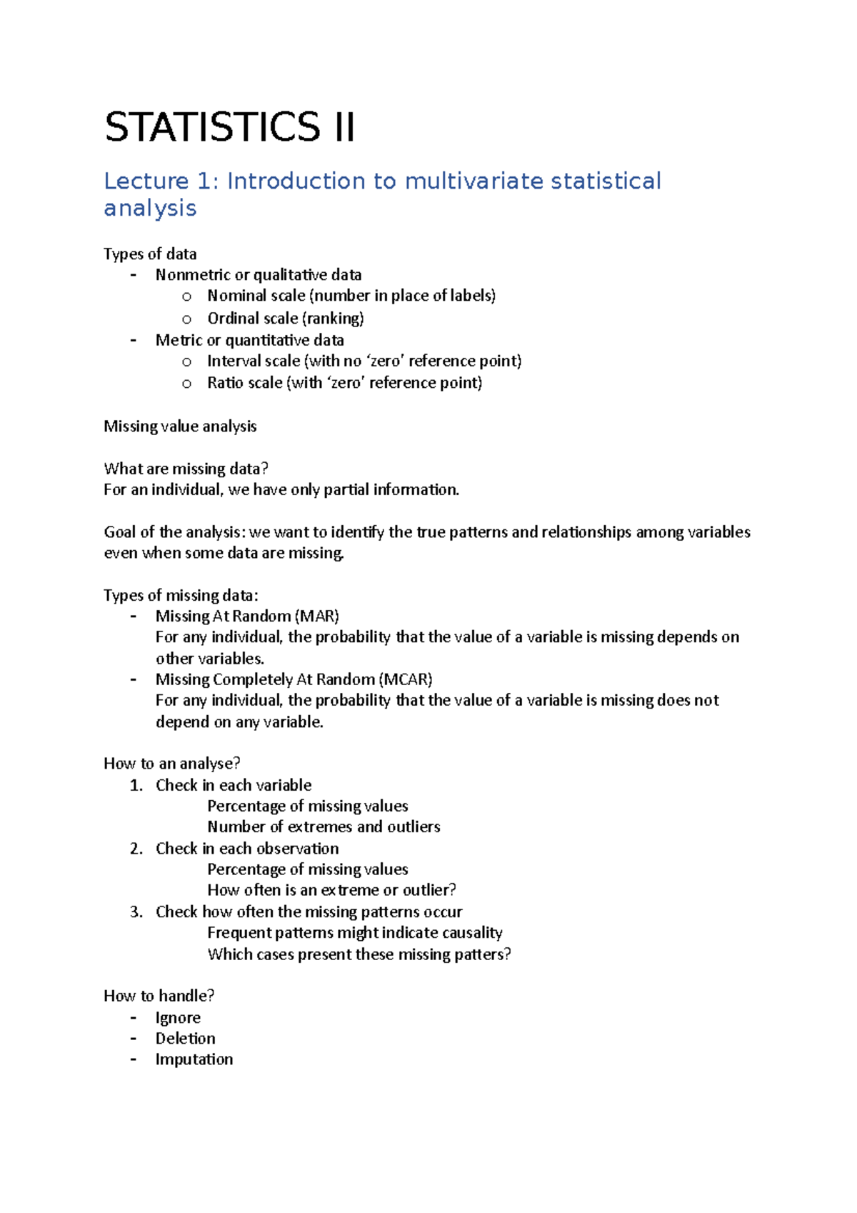 Statistics II - Lecture Notes - STATISTICS II Lecture 1: Introduction ...