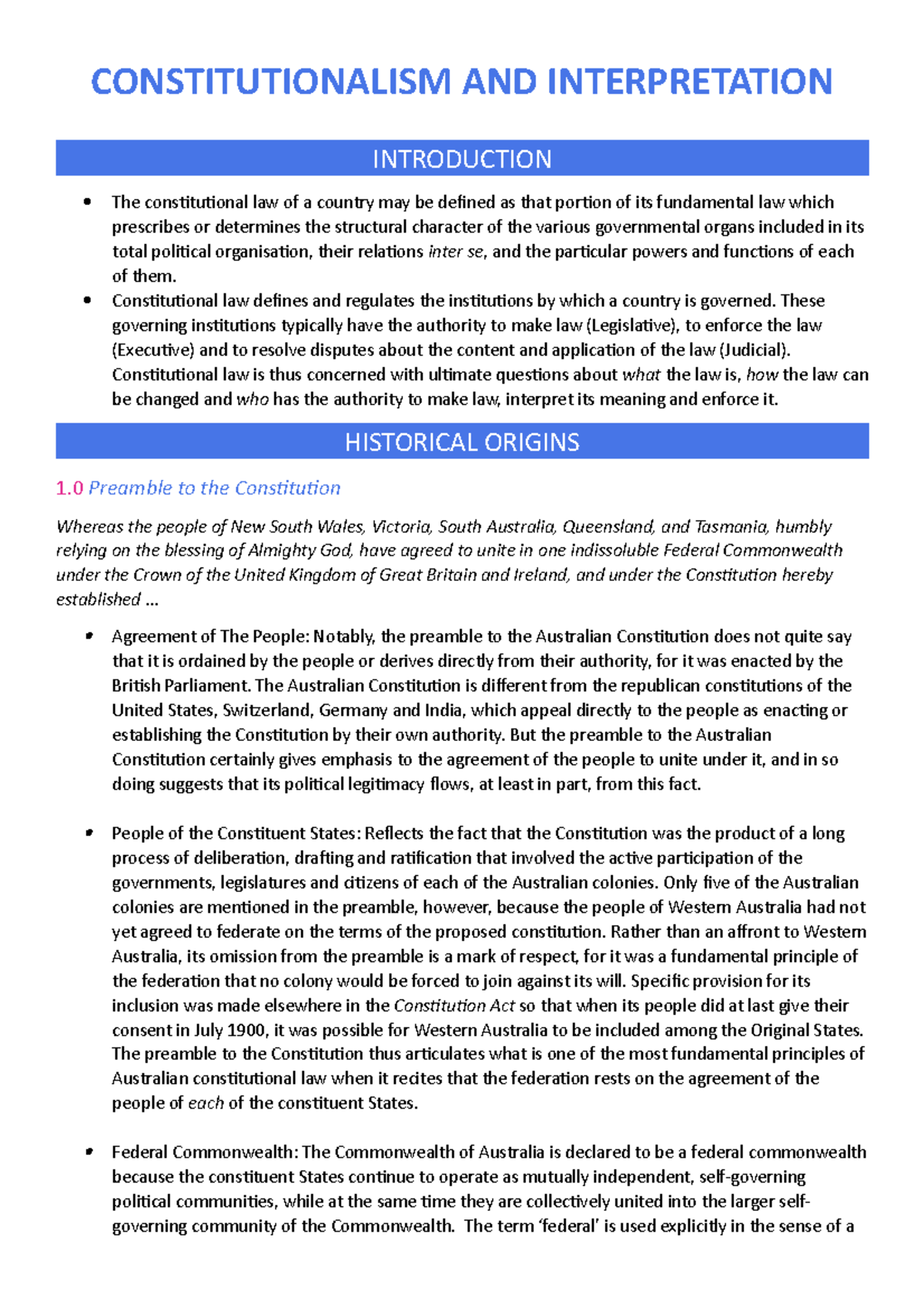 Week 1 Lecture Note Constitutionalism And Interpretation Introduction