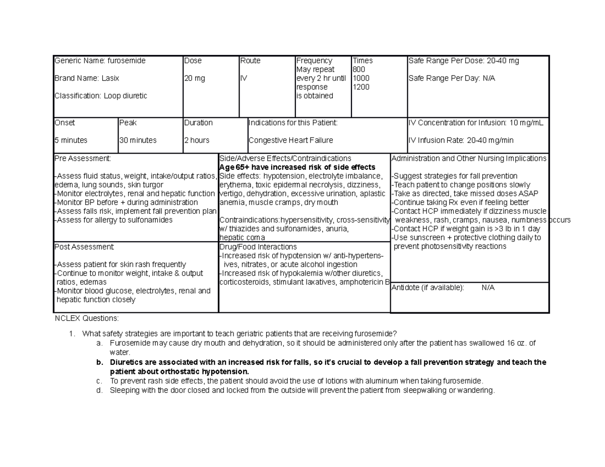 Furosemide med card - Generic Name: furosemide Brand Name: Lasix ...