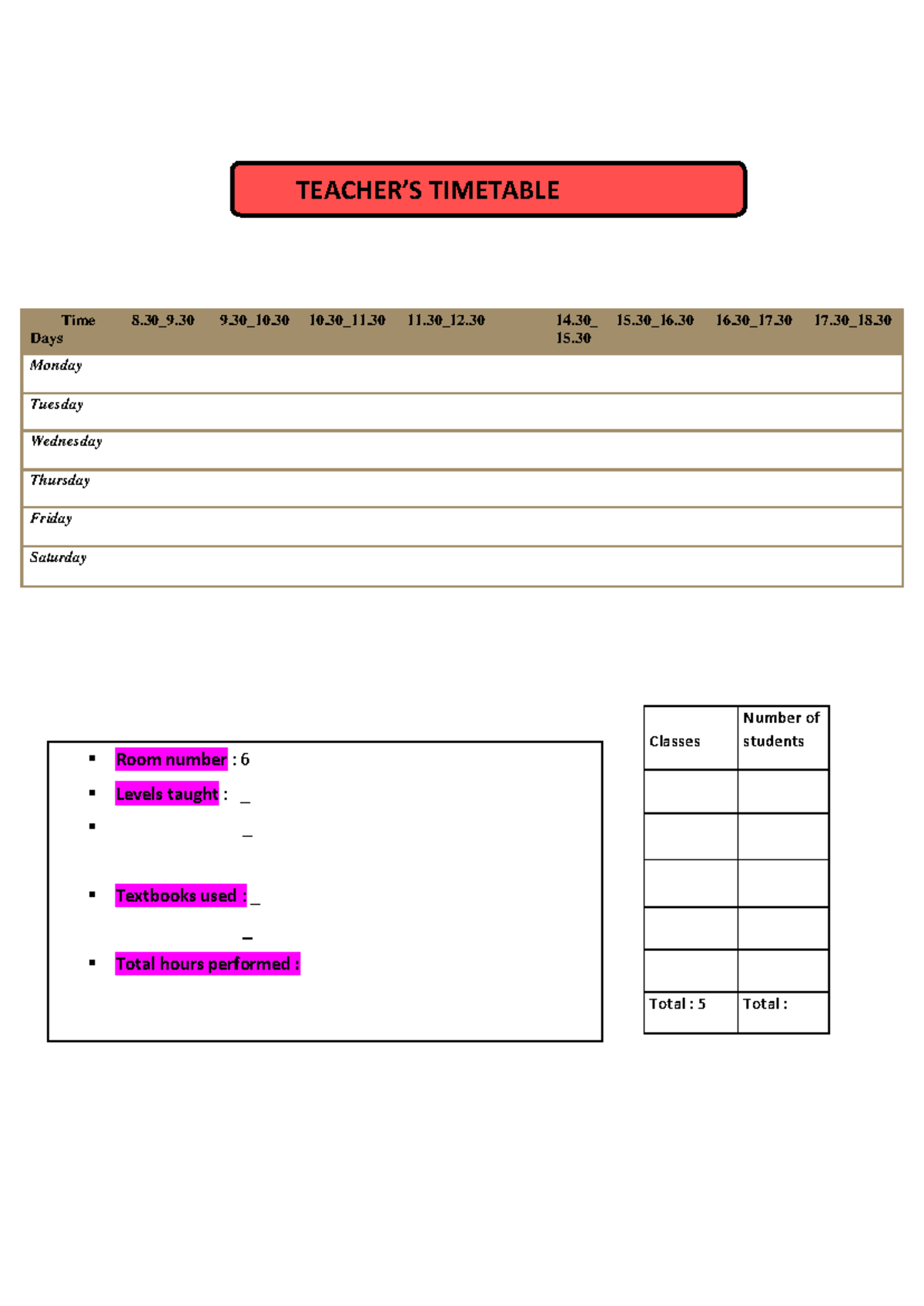 Recordbook Timetable - English - Time Days 8.30_9 9.30_10 10.30_11 11. ...