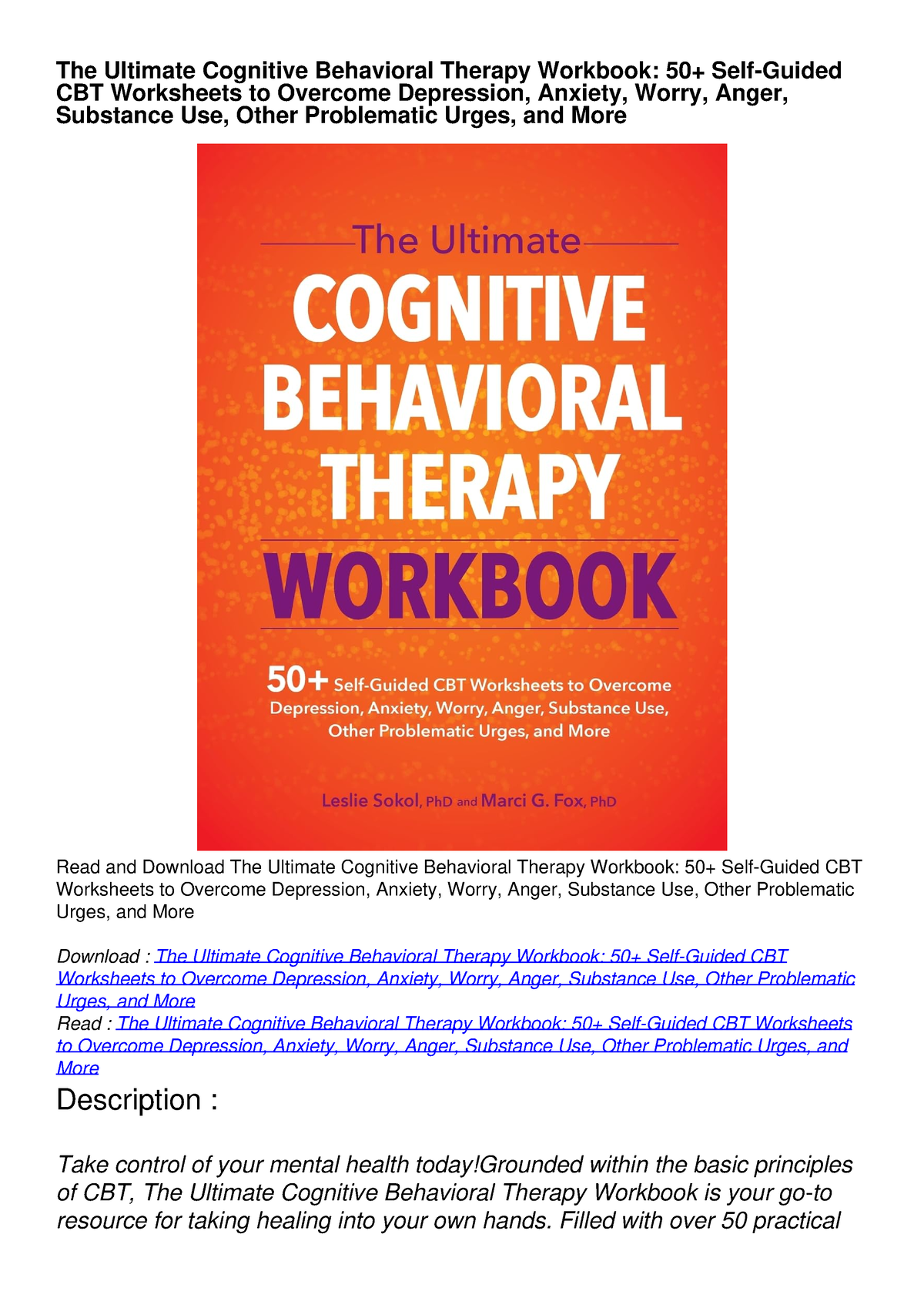 get [PDF] Download The Ultimate Cognitive Behavioral Therapy Workbook ...