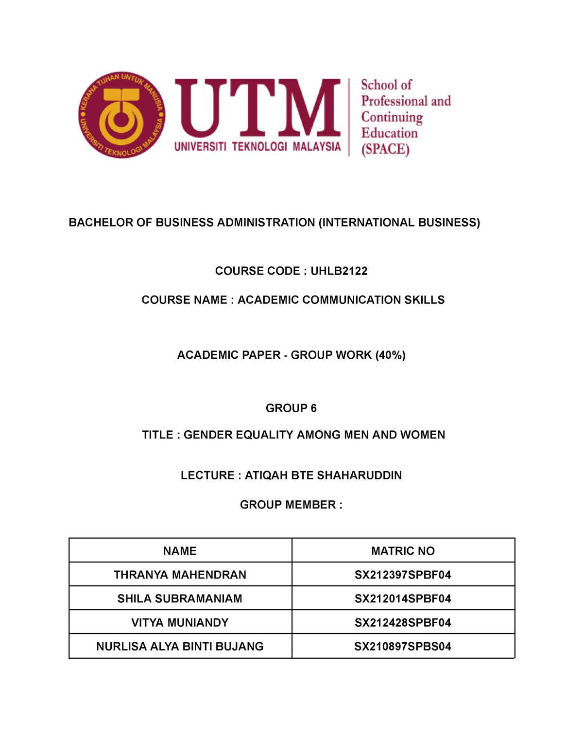 gender equality bachelor thesis