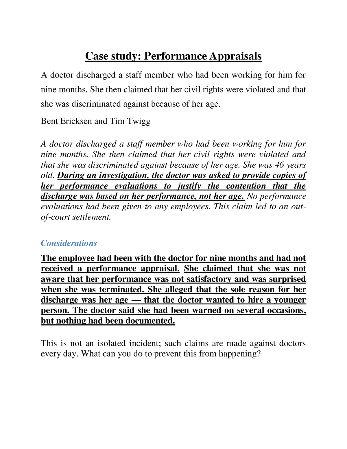performance appraisal case study examples