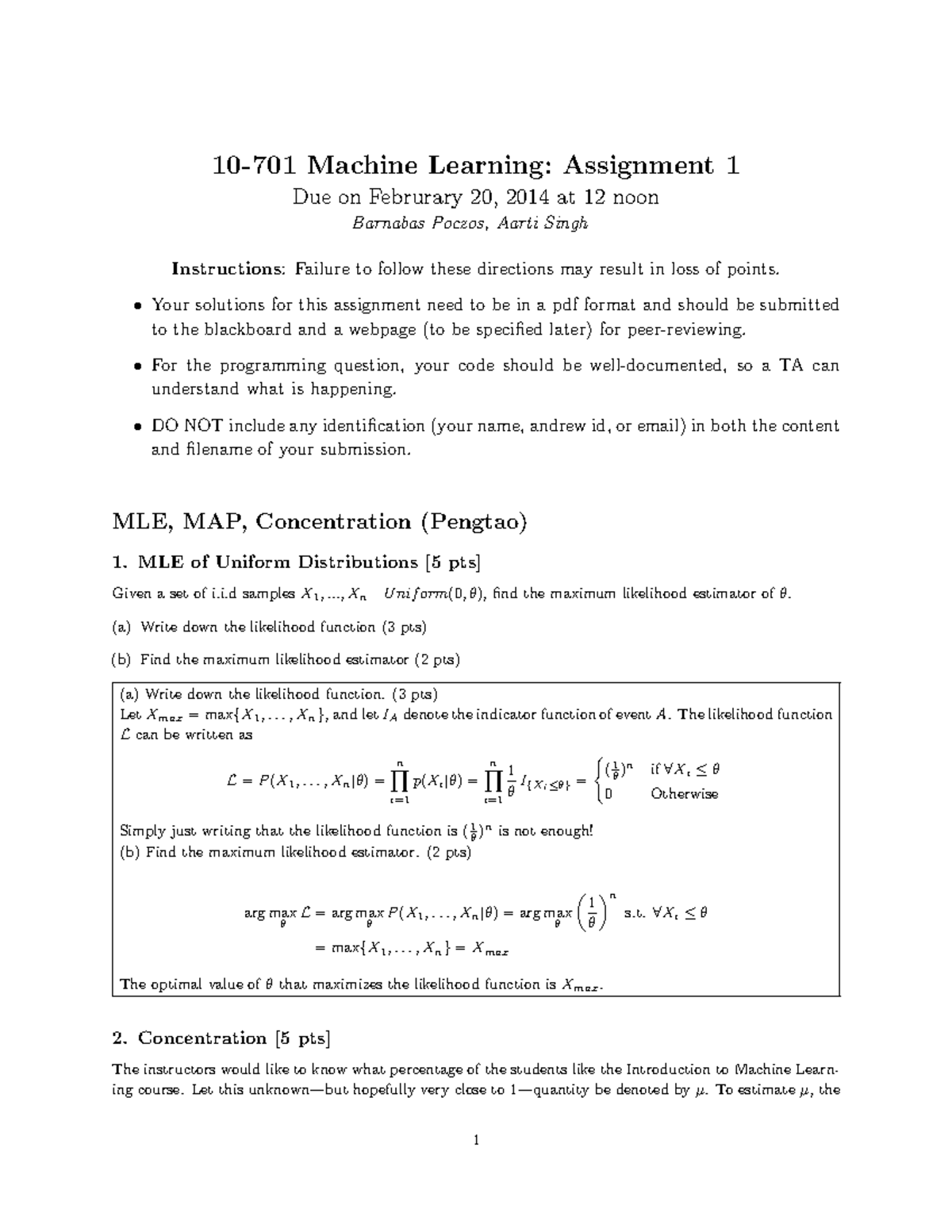 Homework 1-Regression And Classification-solution - 10-701 Machine ...