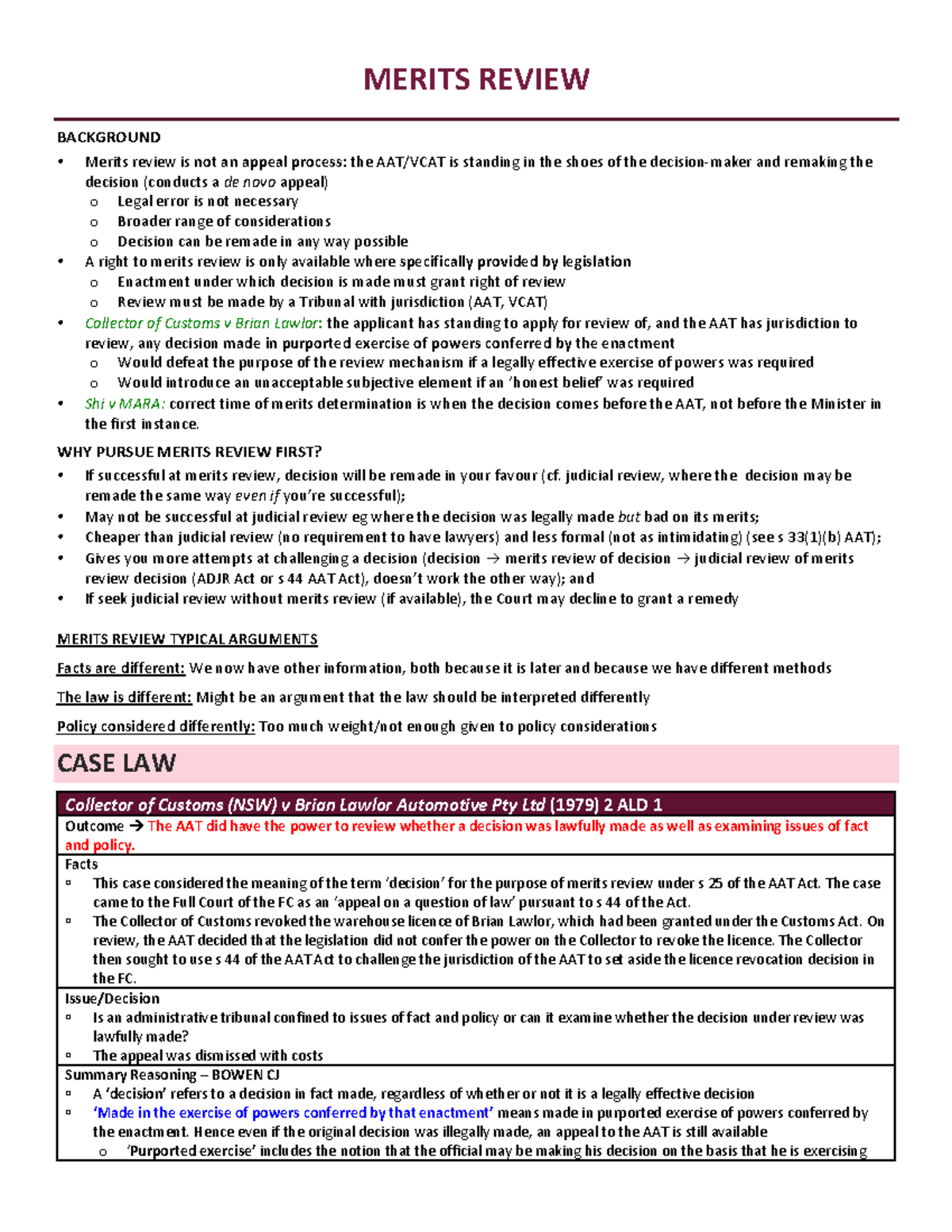 MR Essay - Grade: H1 - MERITS REVIEW BACKGROUND Merits review is not an ...