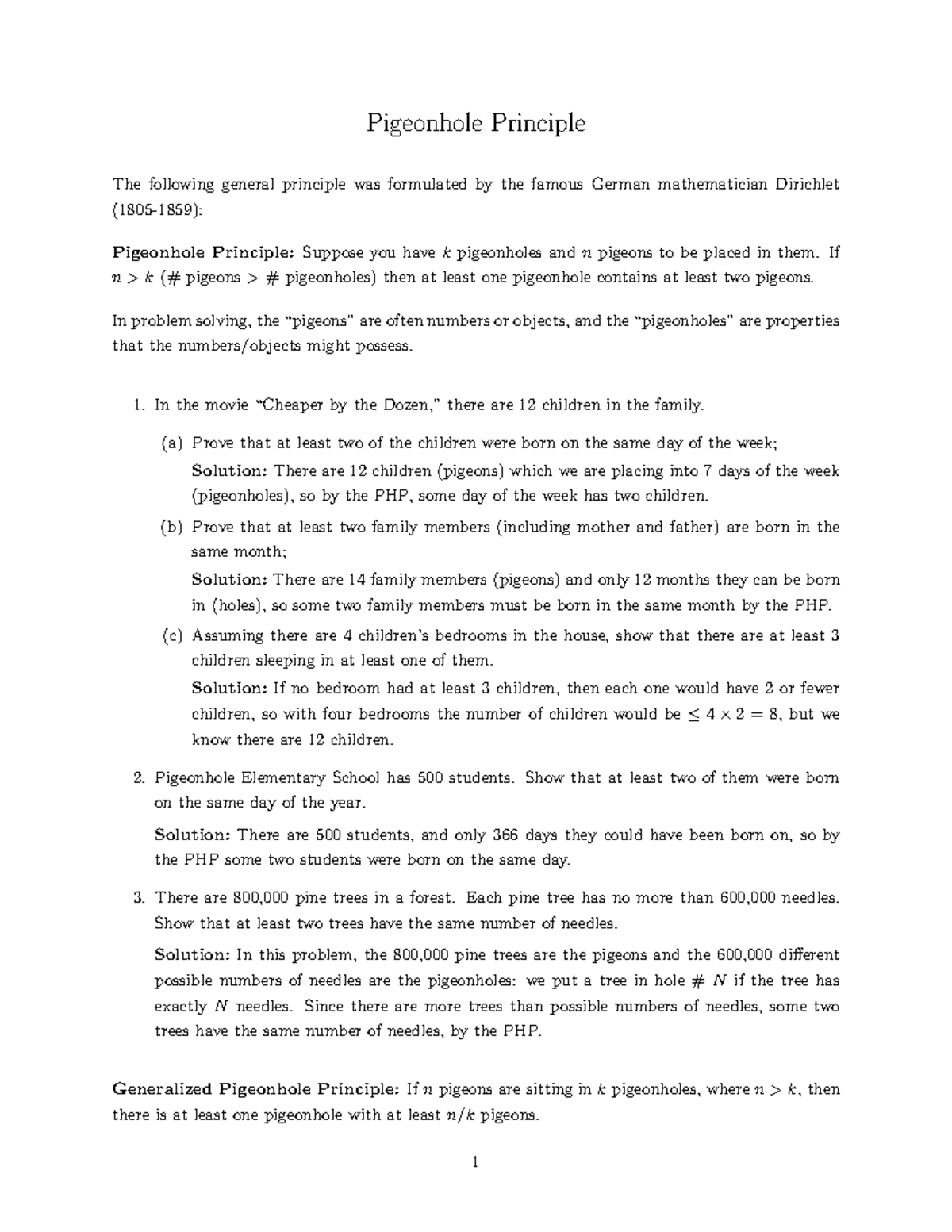 Lecture 13ch11Problems and Solutions, Pigeonhole Pigeonhole