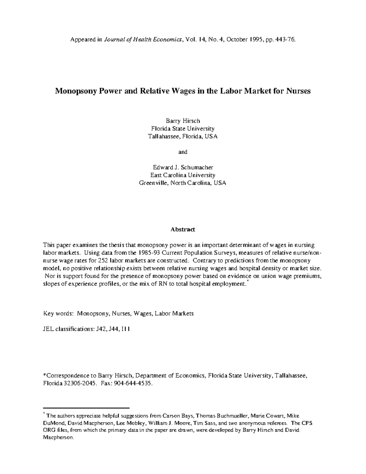 Monopsony power and relative wages in th - Appeared in Journal of ...