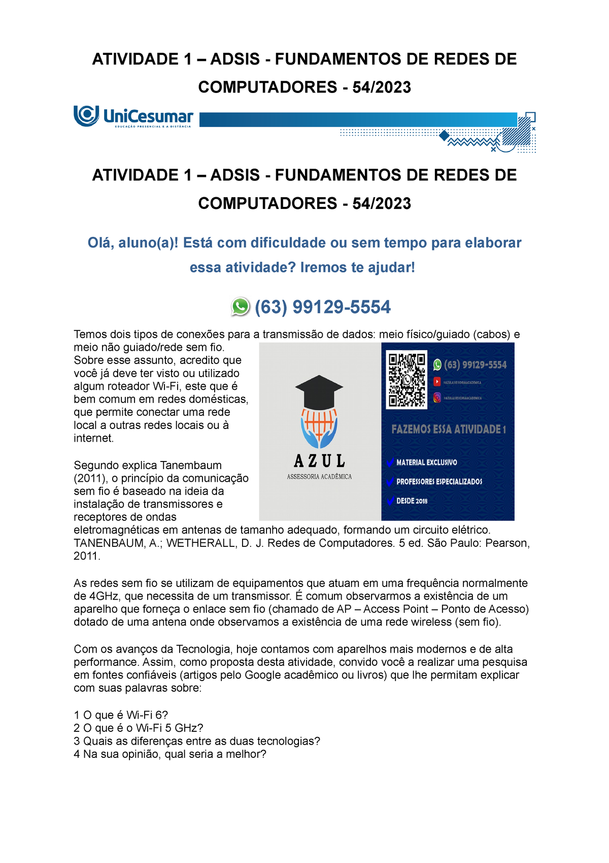 Atividade 1 Adsis Fundamentos De Redes De Computadores 542023 Atividade 1 Adsis 3409