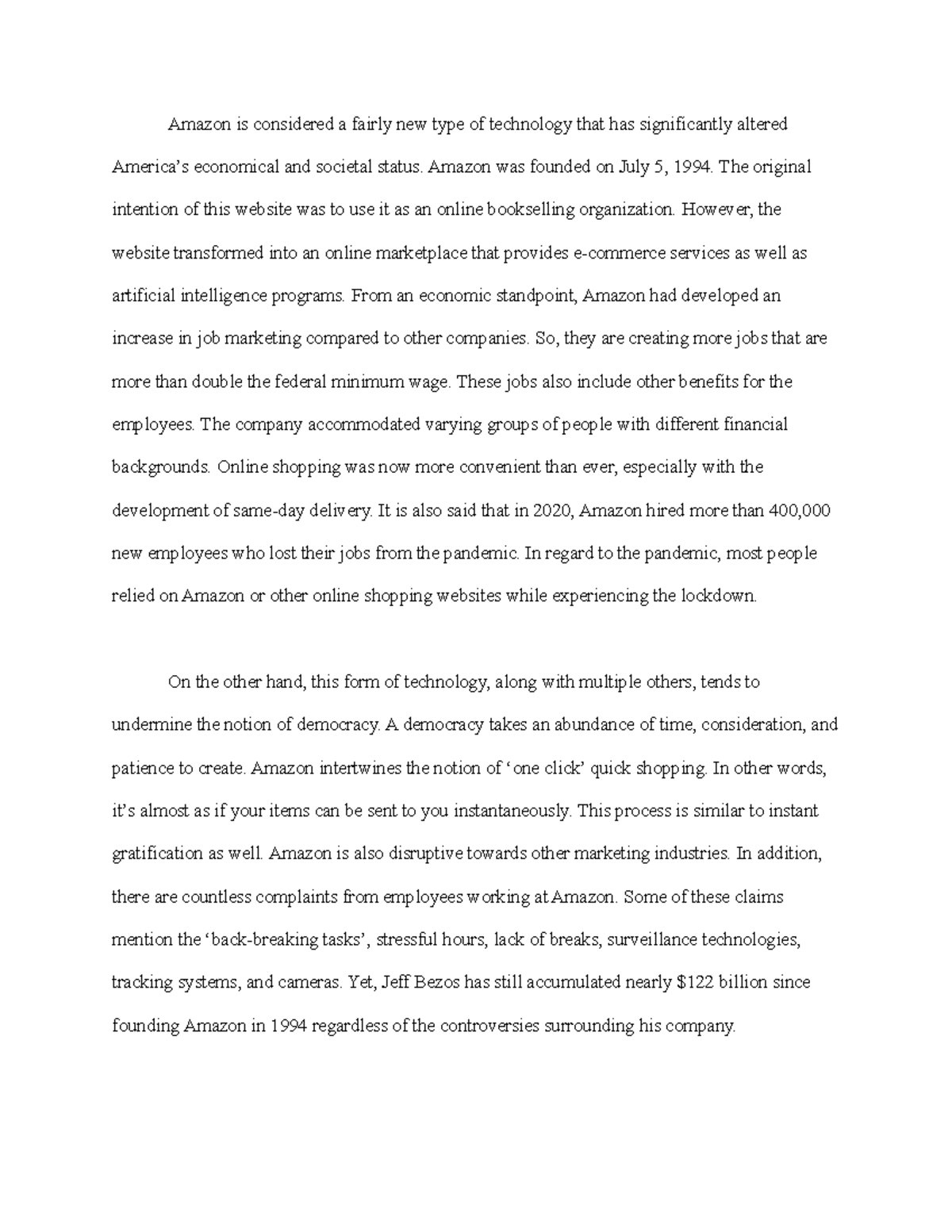 Module 6 Writing Assignment - Amazon is considered a fairly new type of ...