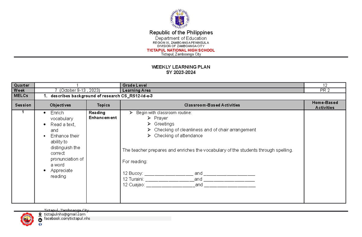 WLP-W7 - WLP - Republic of the Philippines Department of Education ...