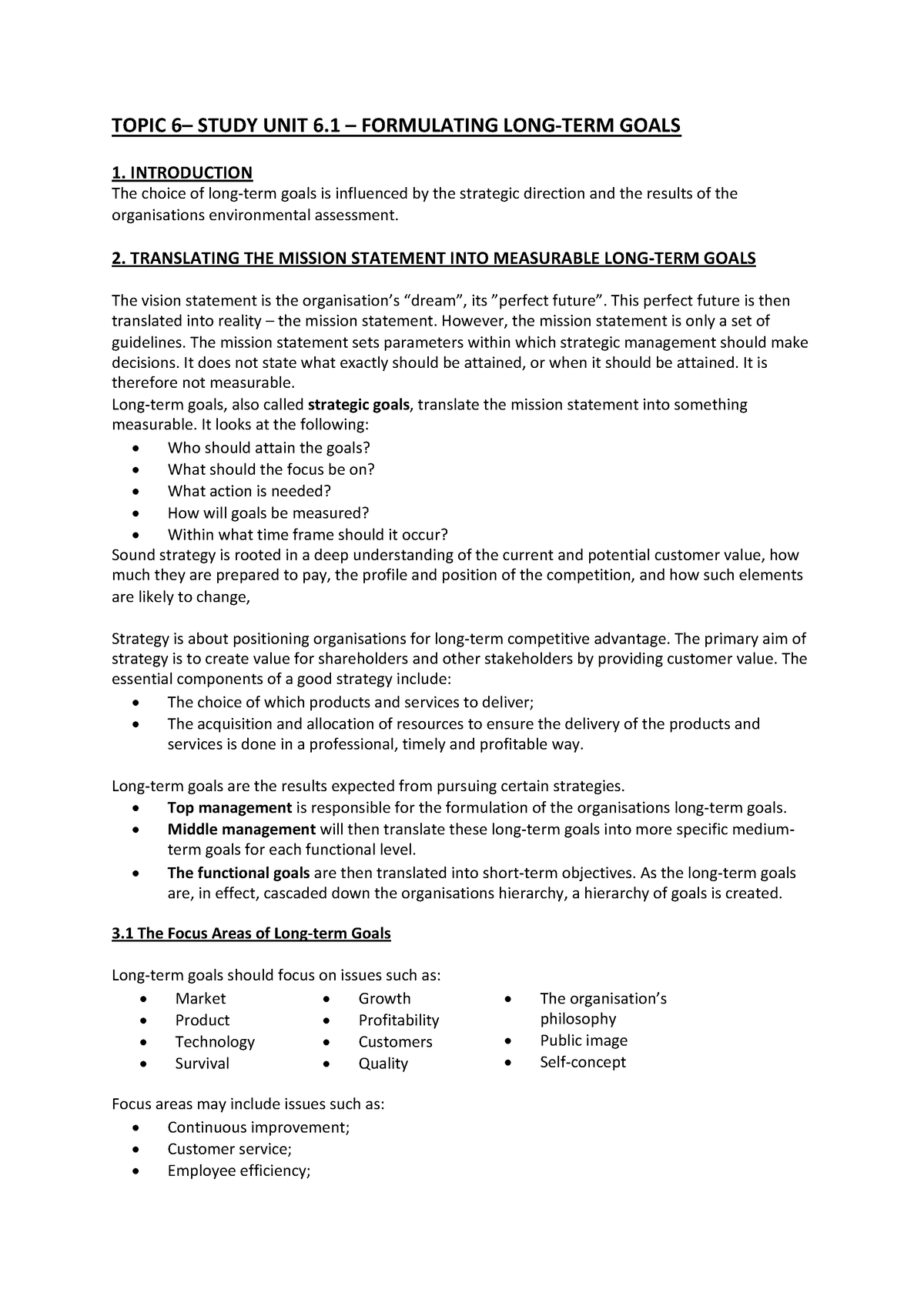 Topic 6– Study UNIT 6.1 – Formulating LONG-TERM Goals - TOPIC 6– STUDY ...