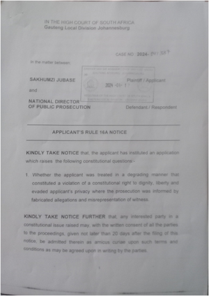 NOTICE IN TERMS OF RULE 16A - LAW 101 - Studocu