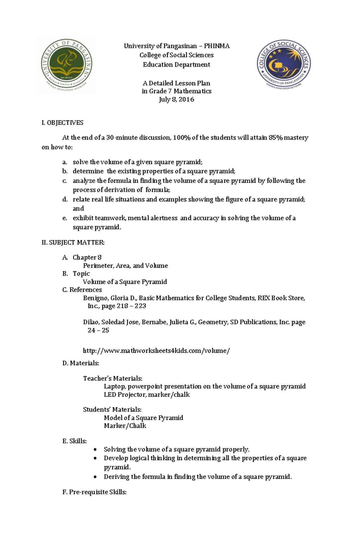 Detailed-LP - PRACTICE MATERIAL - University of Pangasinan – PHINMA ...