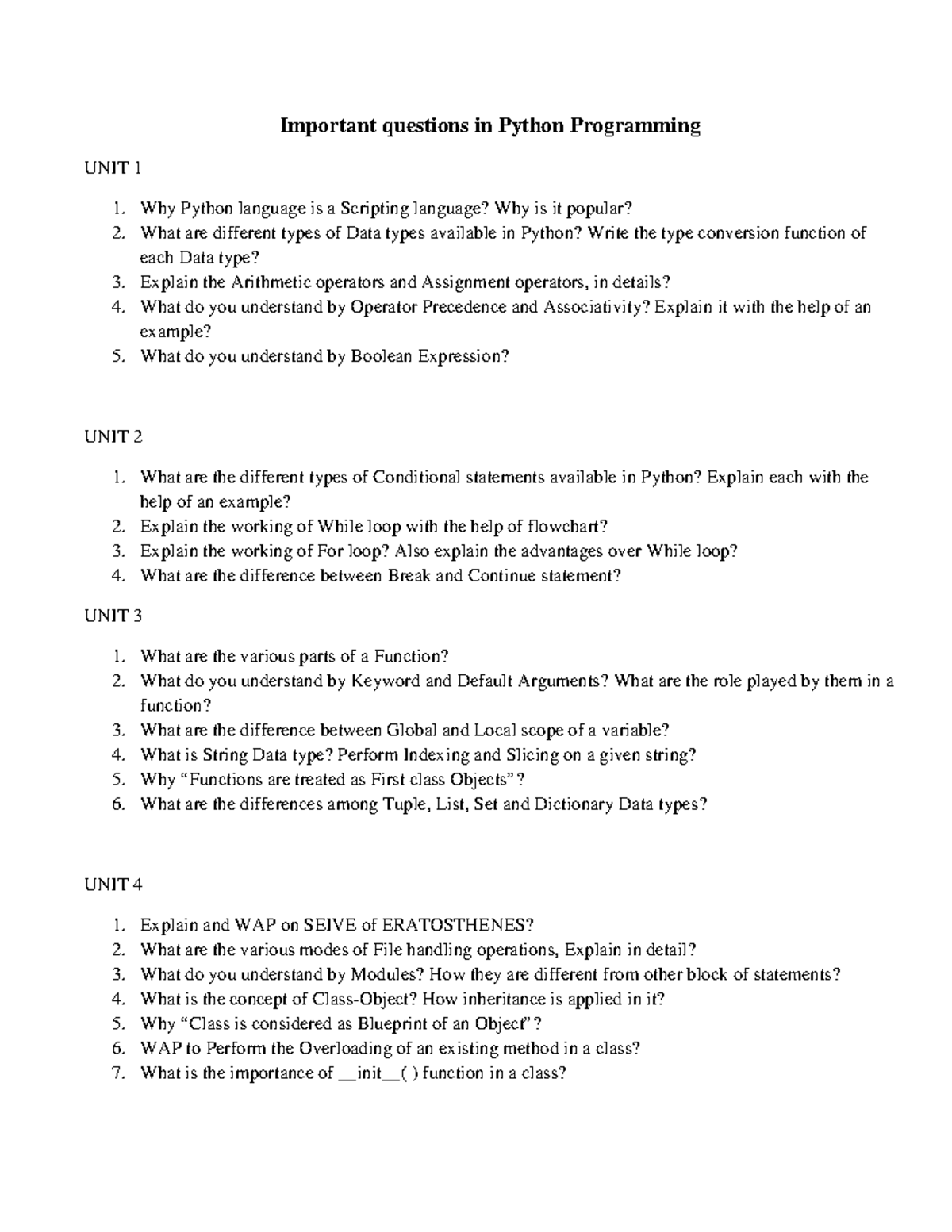 Python Programming Bank - Important questions in Python Programming ...