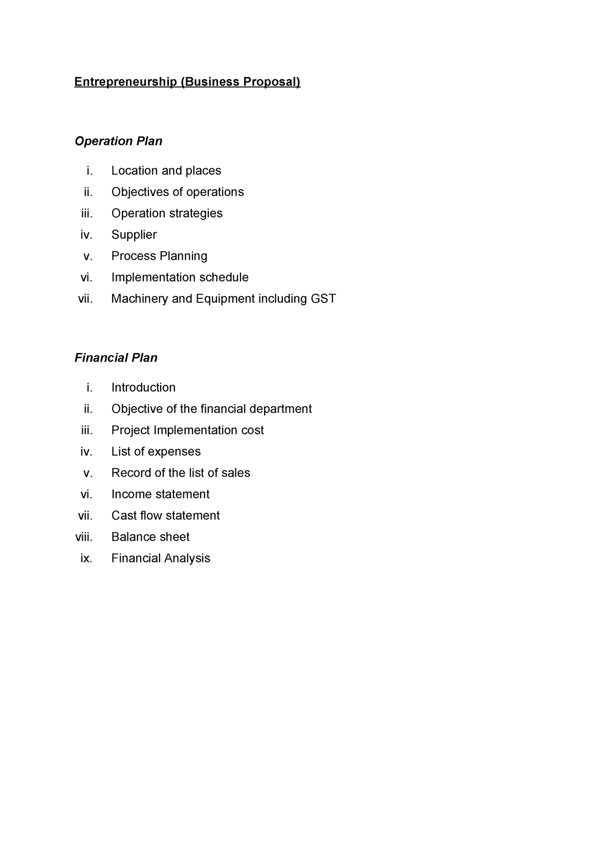 Entrepreneurship (Financial Plan) - Entrepreneurship (Business Proposal ...