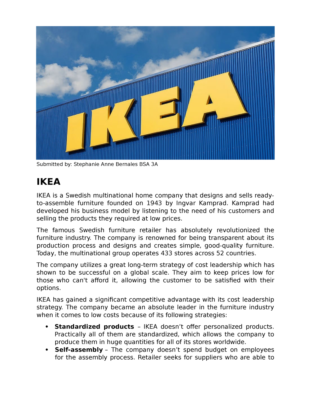 IKEA - cy jol,;- Submitted by: Stephanie Anne Bernales BSA 3A IKEA IKEA ...