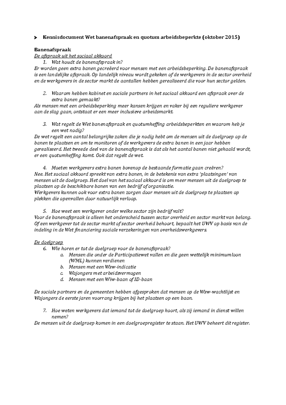Smv Kennisdocument Wet banenafspraak en quotum arbeidsbeperkte ...