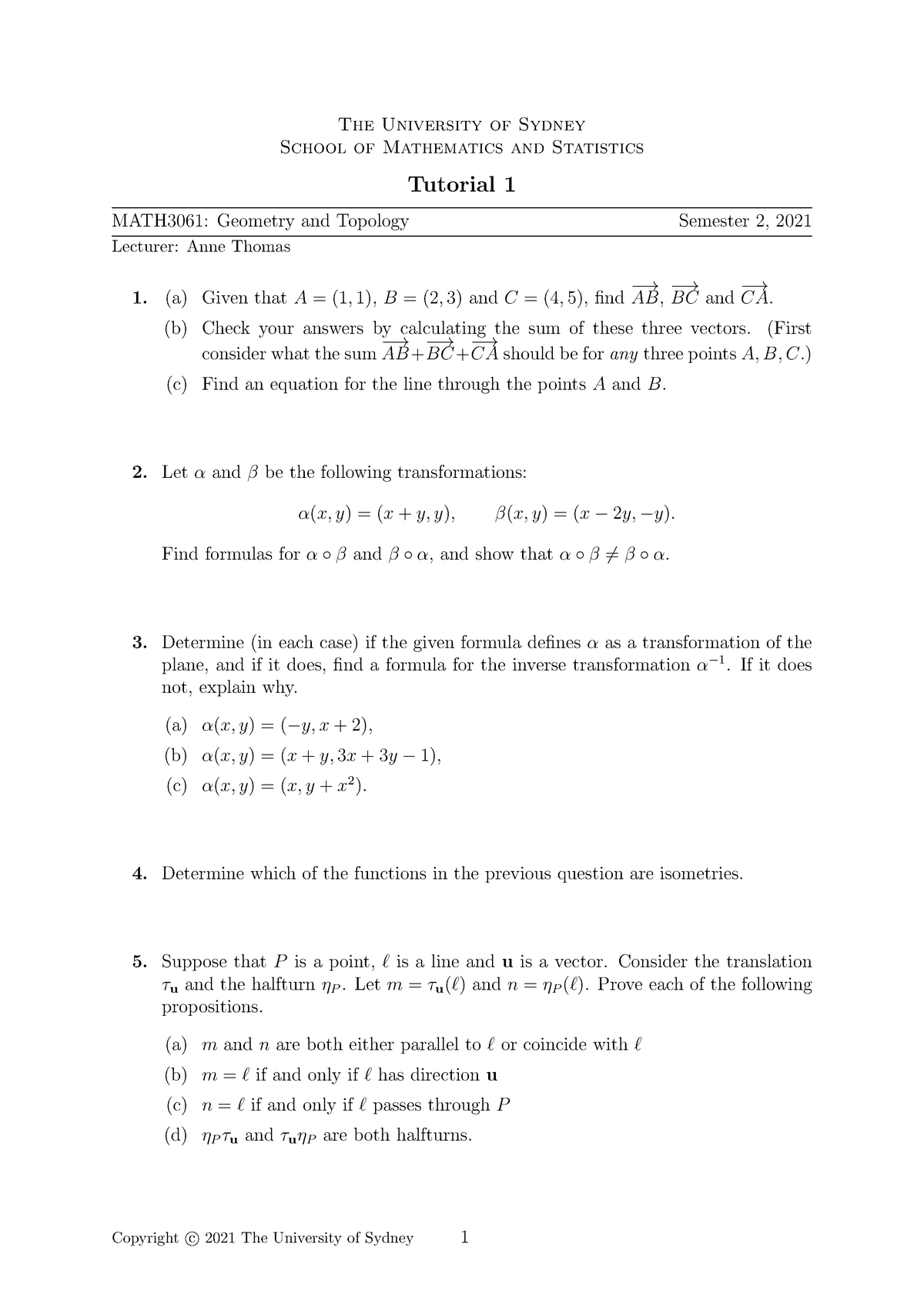 Tutorial 01 - The University Of Sydney School Of Mathematics And ...