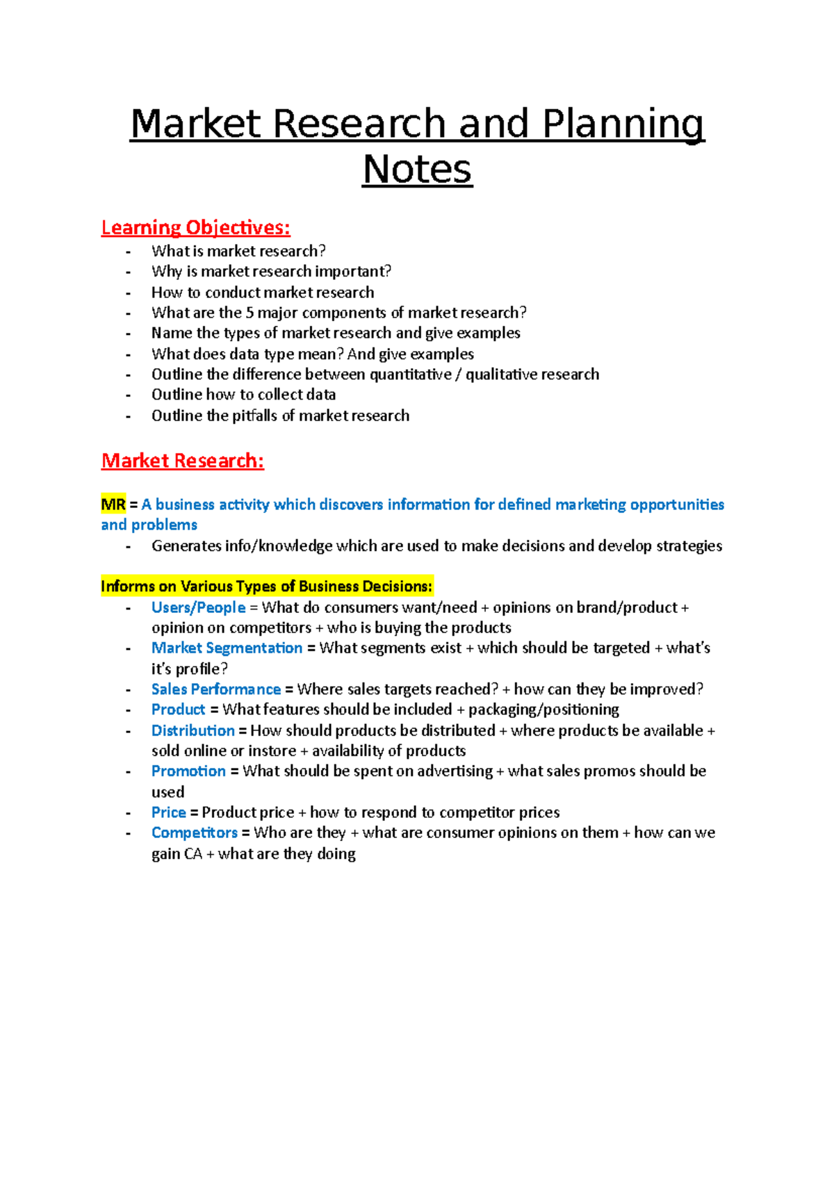 detailed lesson plan about market research