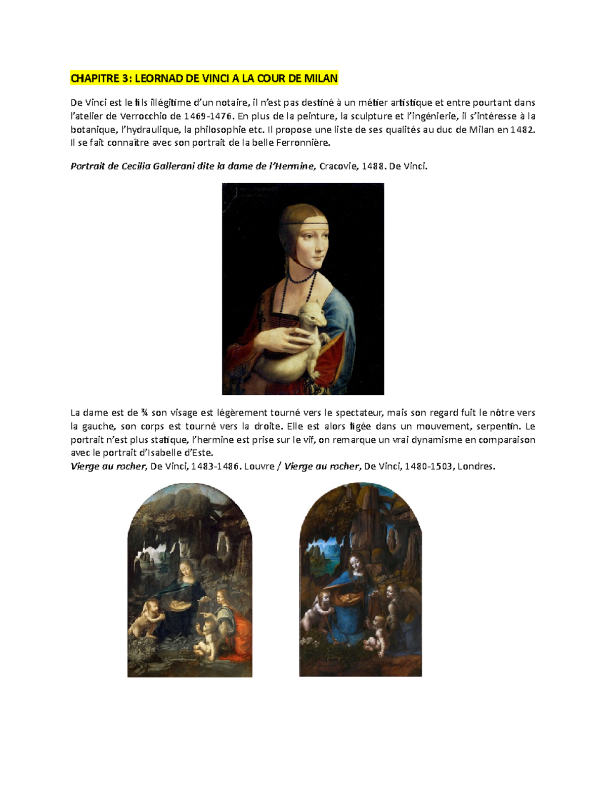 Leonard de Vinci Michel Ange et Raphael - CHAPITRE 3 : LEORNAD DE VINCI ...