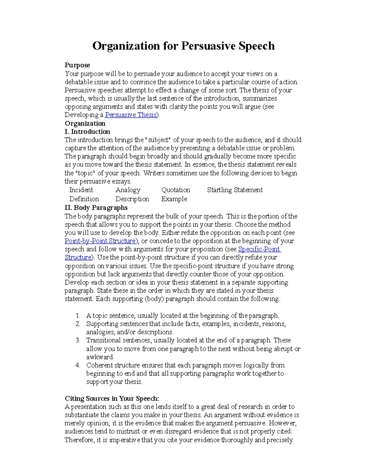 Organization for Persuasive Speech - Organization for Persuasive Speech ...