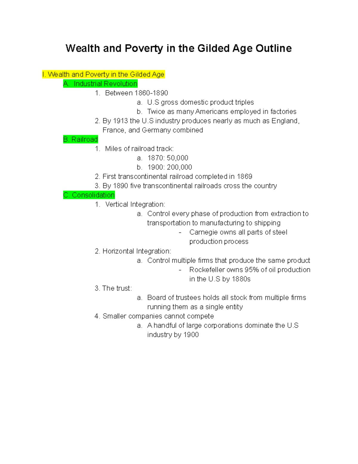 U.S History Since 1877 Wealth and Poverty in the Gilded Age Outline