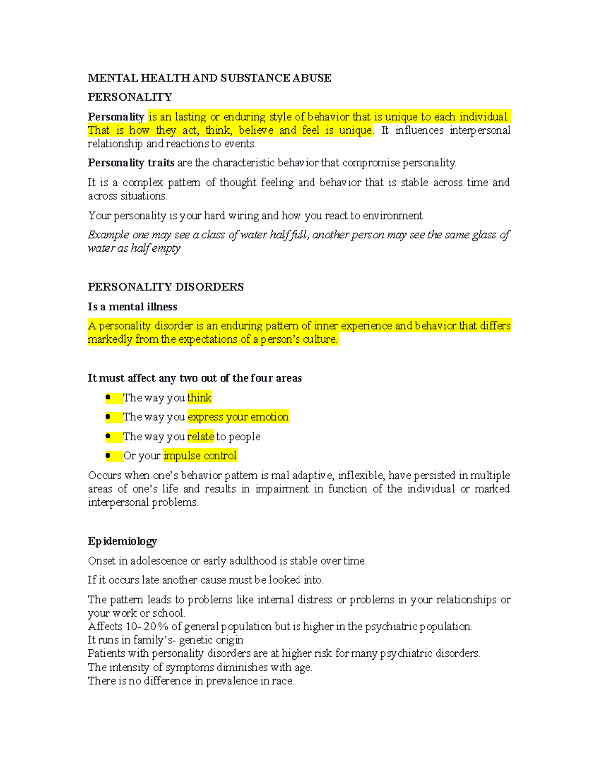 3. Personality Disorders - MENTAL HEALTH AND SUBSTANCE ABUSE ...