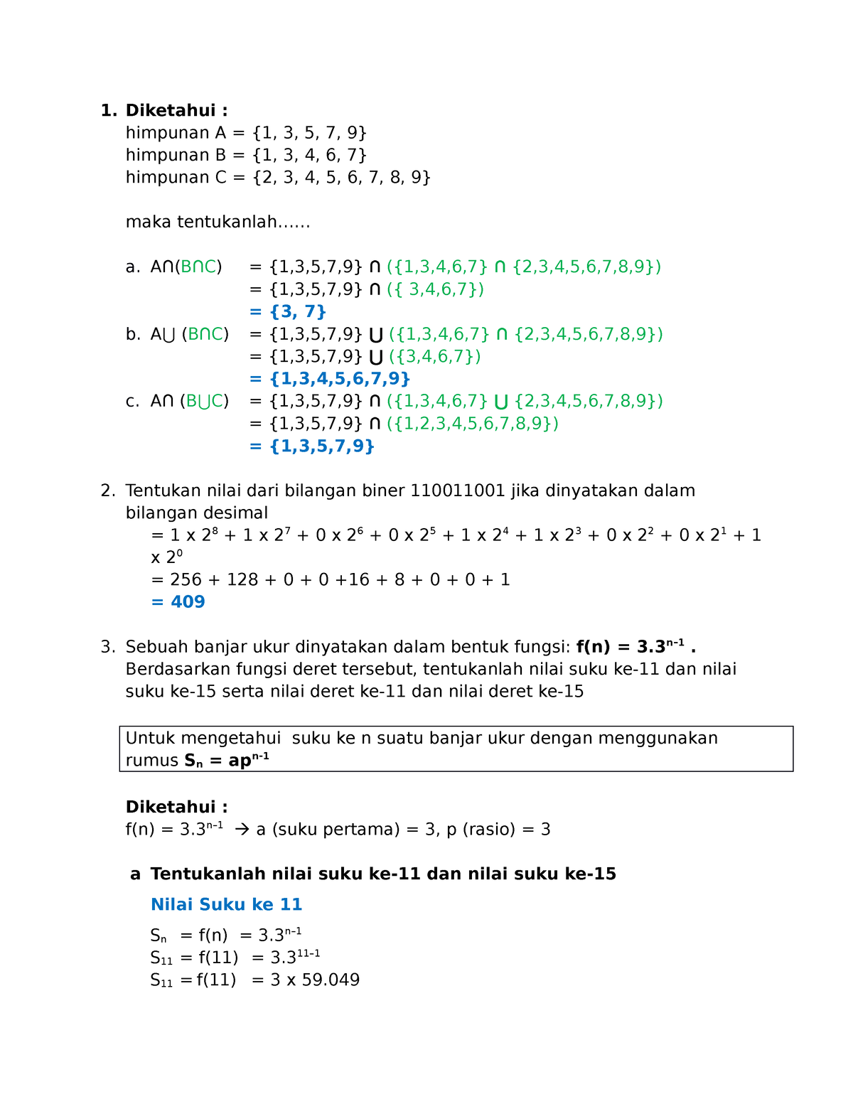 Tugas 1 - 1. Diketahui : Himpunan A = {1, 3, 5, 7, 9} Himpunan B = {1 ...