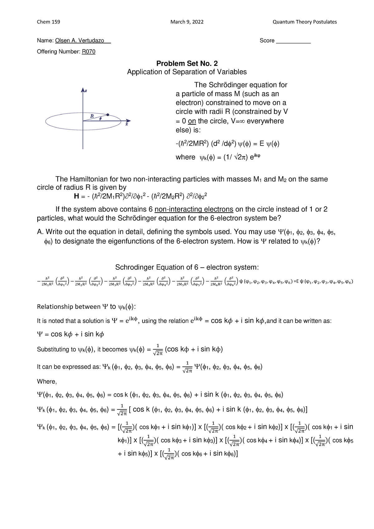 Vertudazo Prob Set 2 (3-14-22) - Name: Olsen A. Vertudazo Score ...