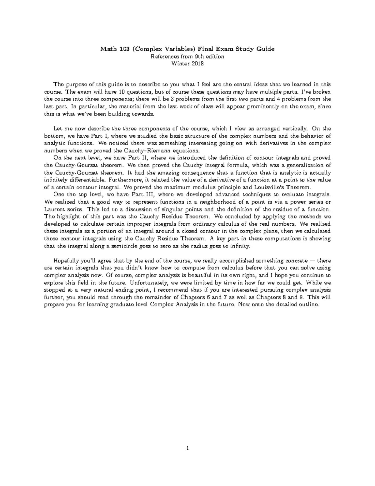 Math103finalstudyguide 9thedition - Math 103 (Complex Variables) Final ...