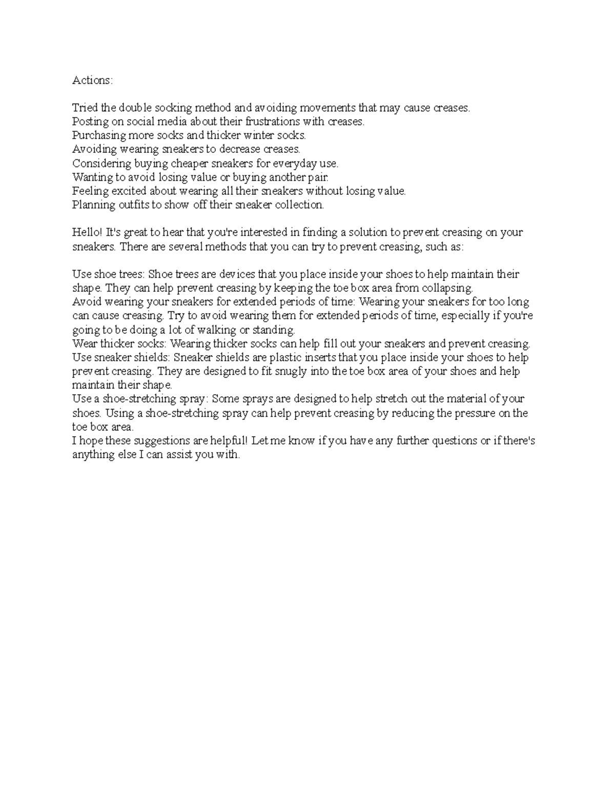 Actions - notes - Actions: Tried the double socking method and avoiding ...